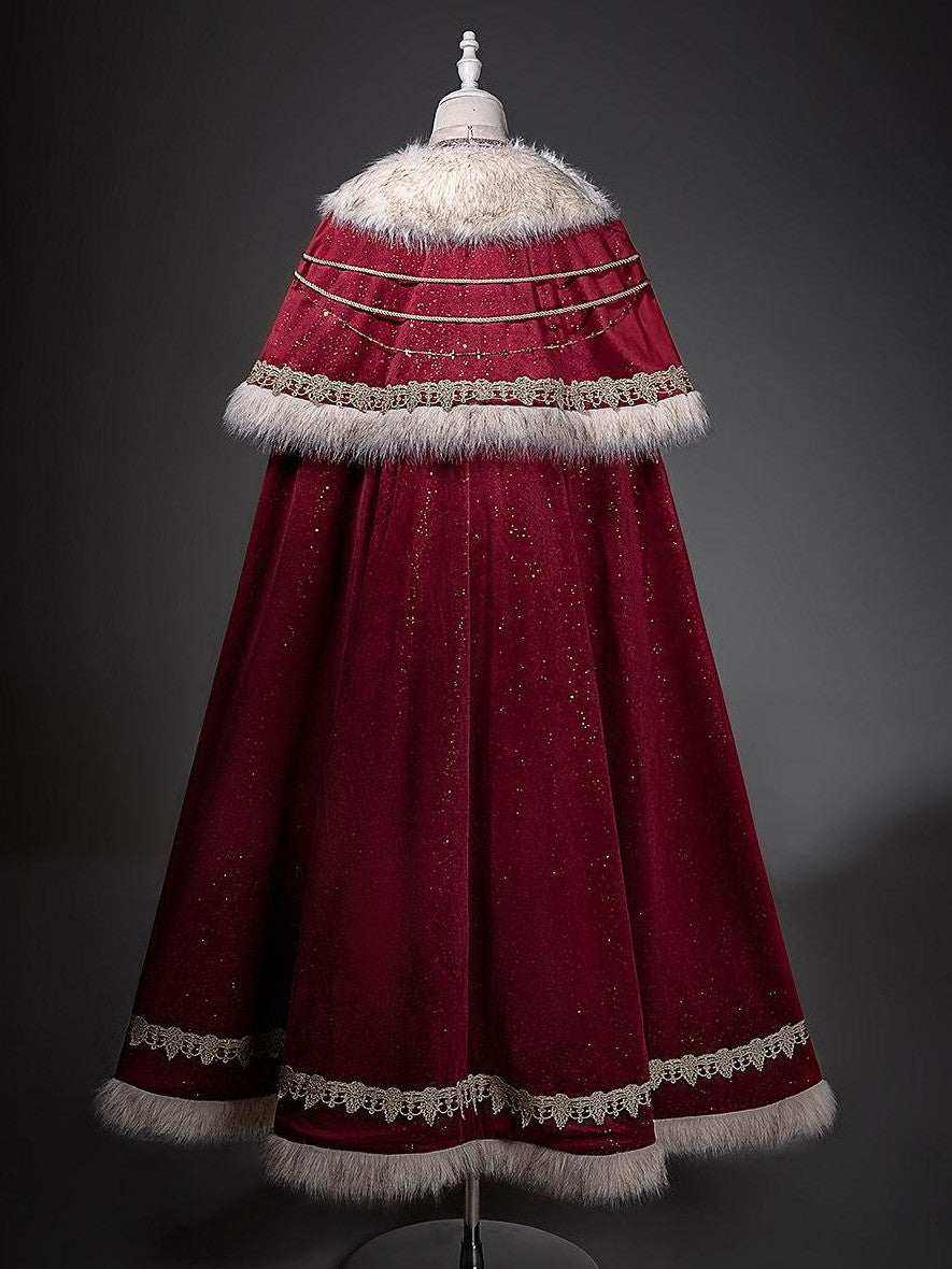 Jing Mu Royal Coronation Cape Stand Collar Flared Lolita Red Women's Op Sets