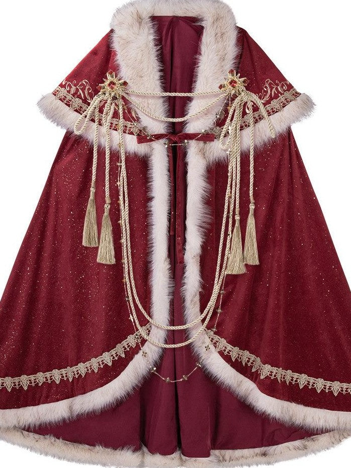 Jing Mu Royal Coronation Cape Stand Collar Flared Lolita Red Women's Op Sets