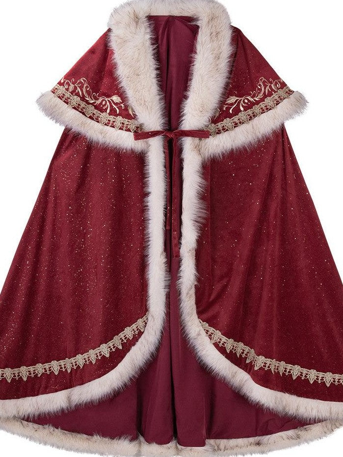 Jing Mu Royal Coronation Cape Stand Collar Flared Lolita Red Women's Op Sets