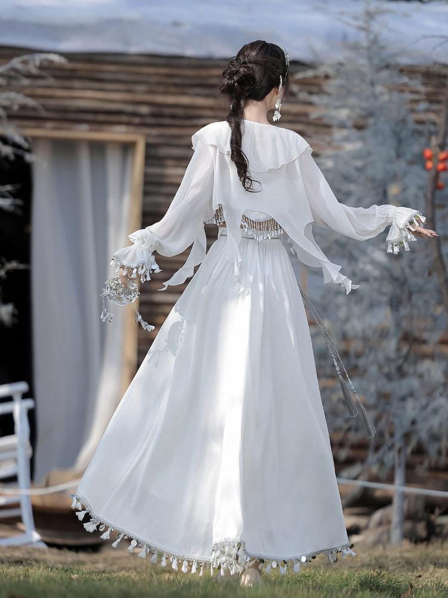 Jing Mu Silver Lolita Ethnic Han Inspired Modified Hanfu Women's Polyester Skirt Sets