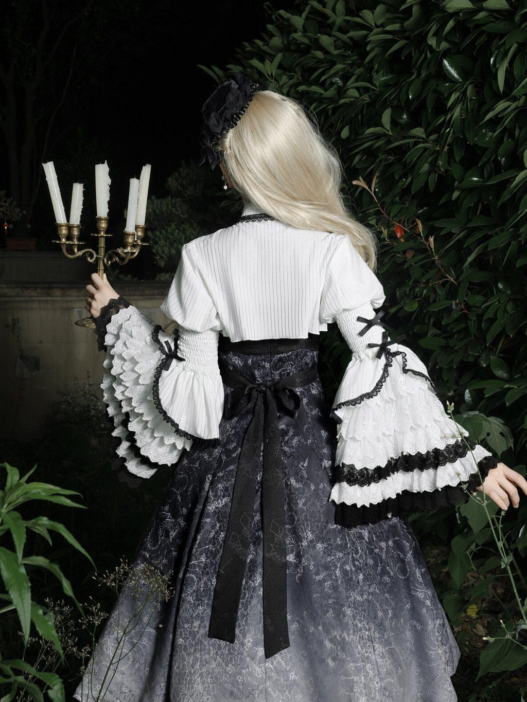 Jing Mu Skull Gothic Court Vintage Lolita Bell Sleeve Blouse Women's Jsk Sets