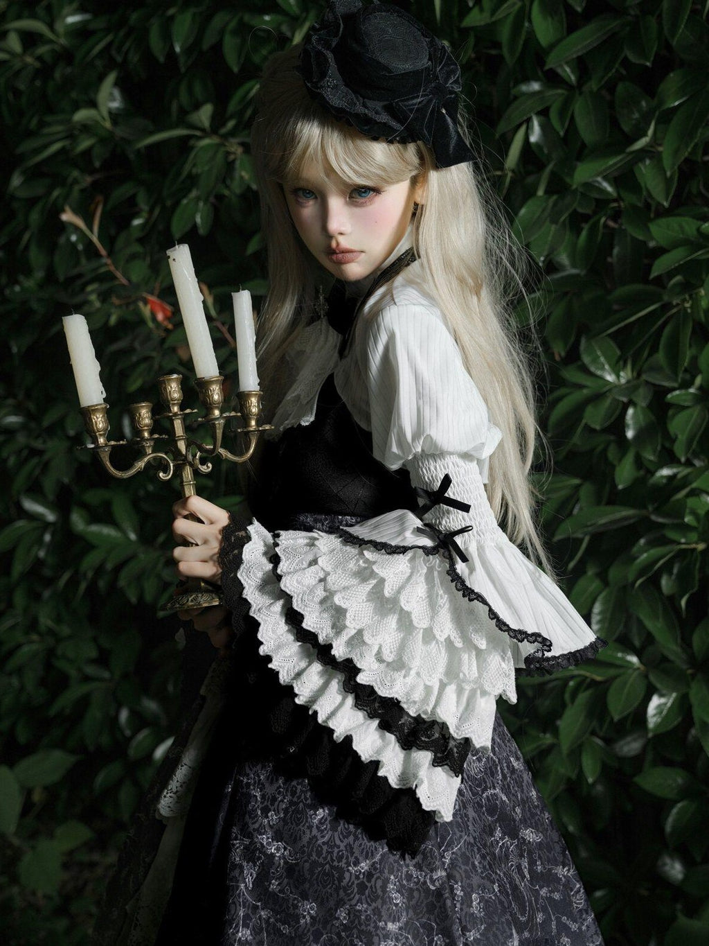 Jing Mu Skull Gothic Court Vintage Lolita Bell Sleeve Blouse Women's Jsk Sets