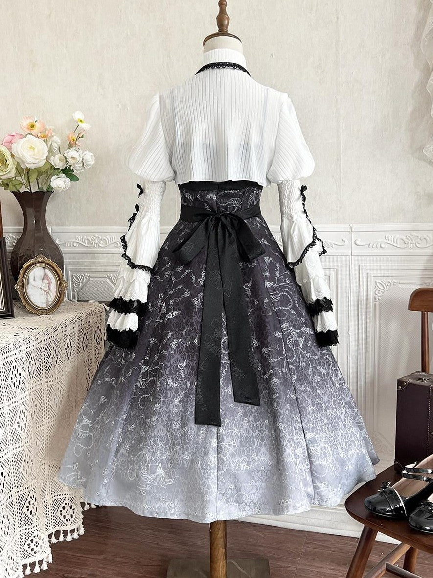 Jing Mu Skull Gothic Court Vintage Lolita Bell Sleeve Blouse Women's Jsk Sets