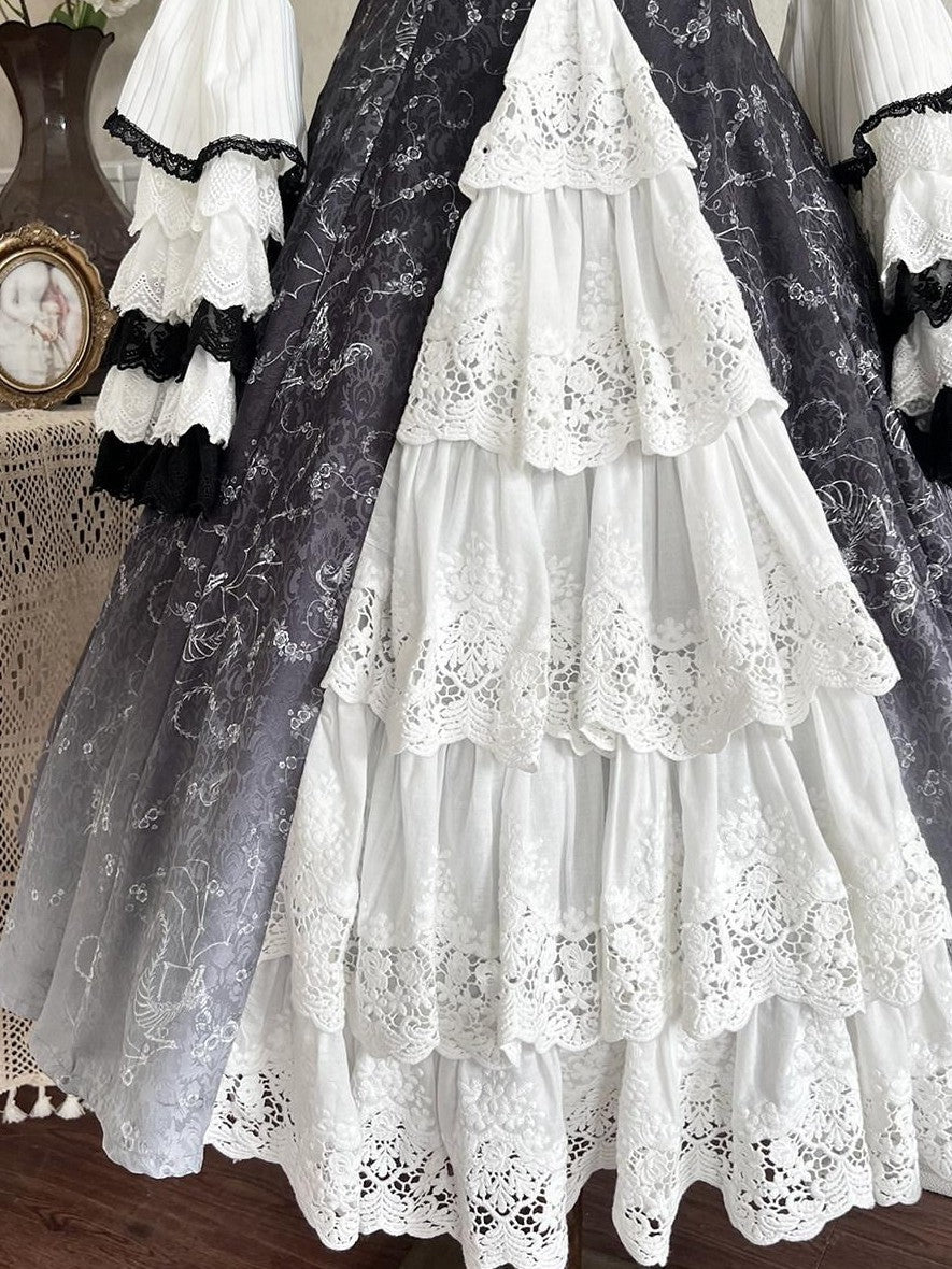 Jing Mu Skull Gothic Court Vintage Lolita Bell Sleeve Blouse Women's Jsk Sets