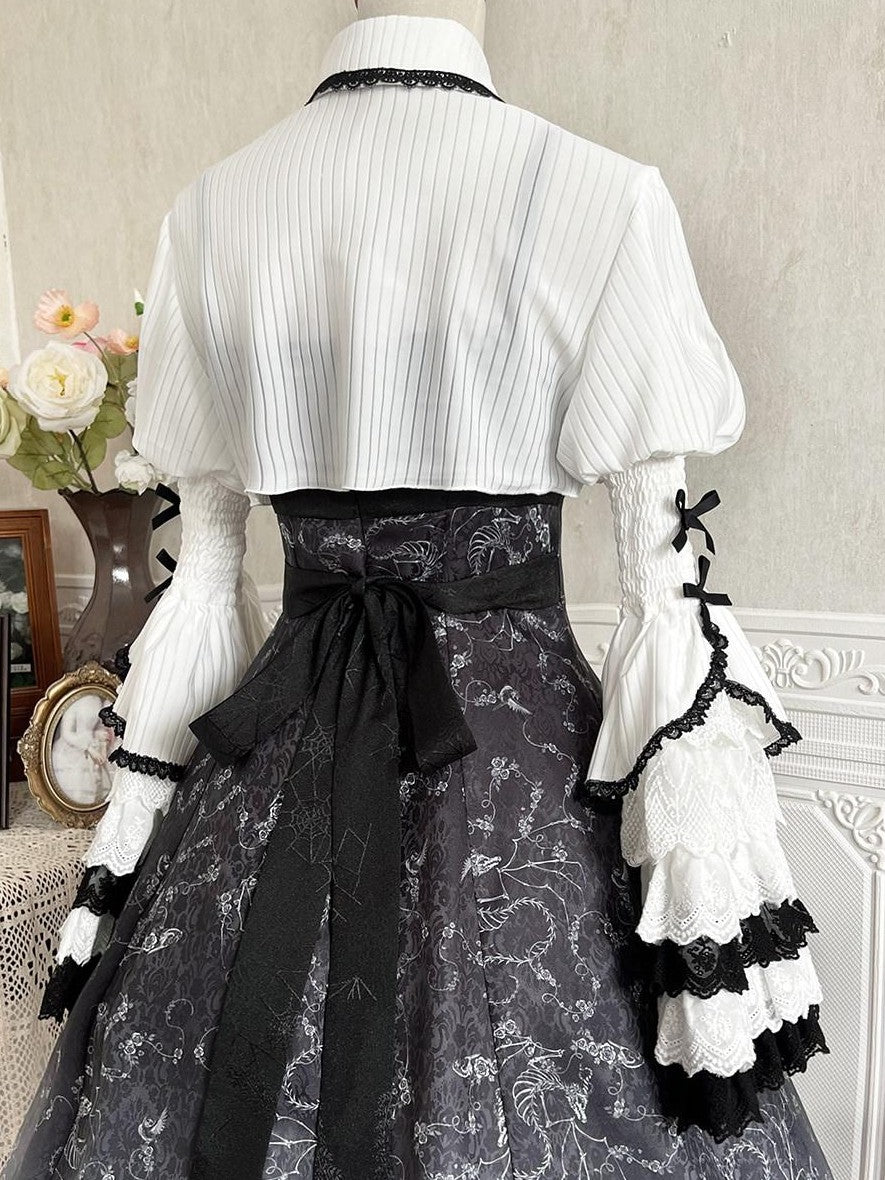 Jing Mu Skull Gothic Court Vintage Lolita Bell Sleeve Blouse Women's Jsk Sets