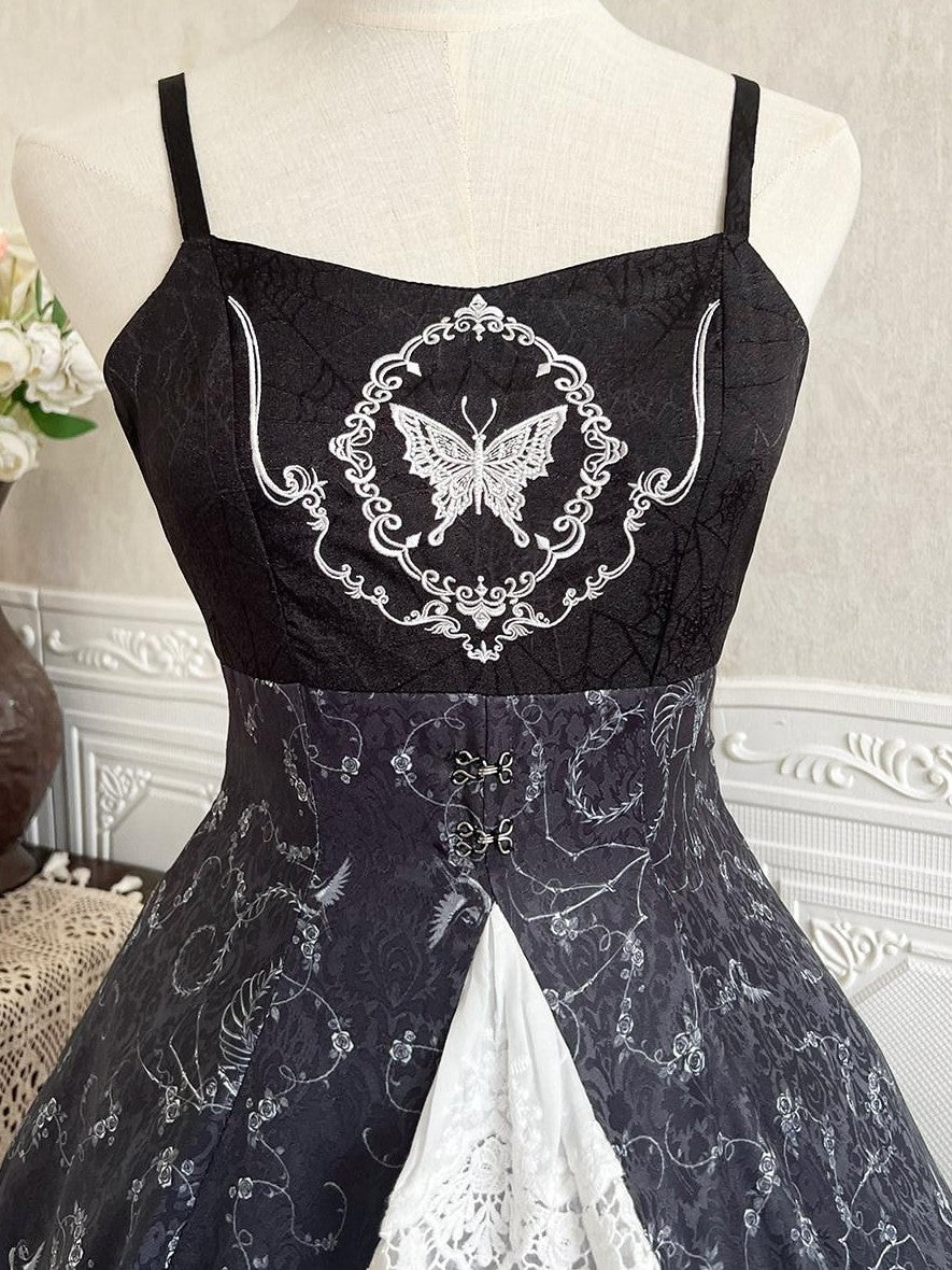 Jing Mu Skull Gothic Court Vintage Lolita Bell Sleeve Blouse Women's Jsk Sets