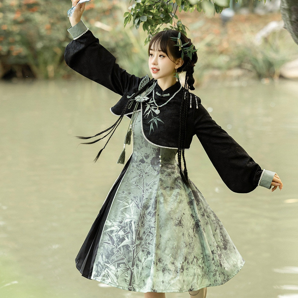 Jing_Mu_Smoky_Bamboo_Print_Modified_Qipao_Lolita_Stand_Collar_Women's_Long_Sleeve_Op_866600398925_MISSTT