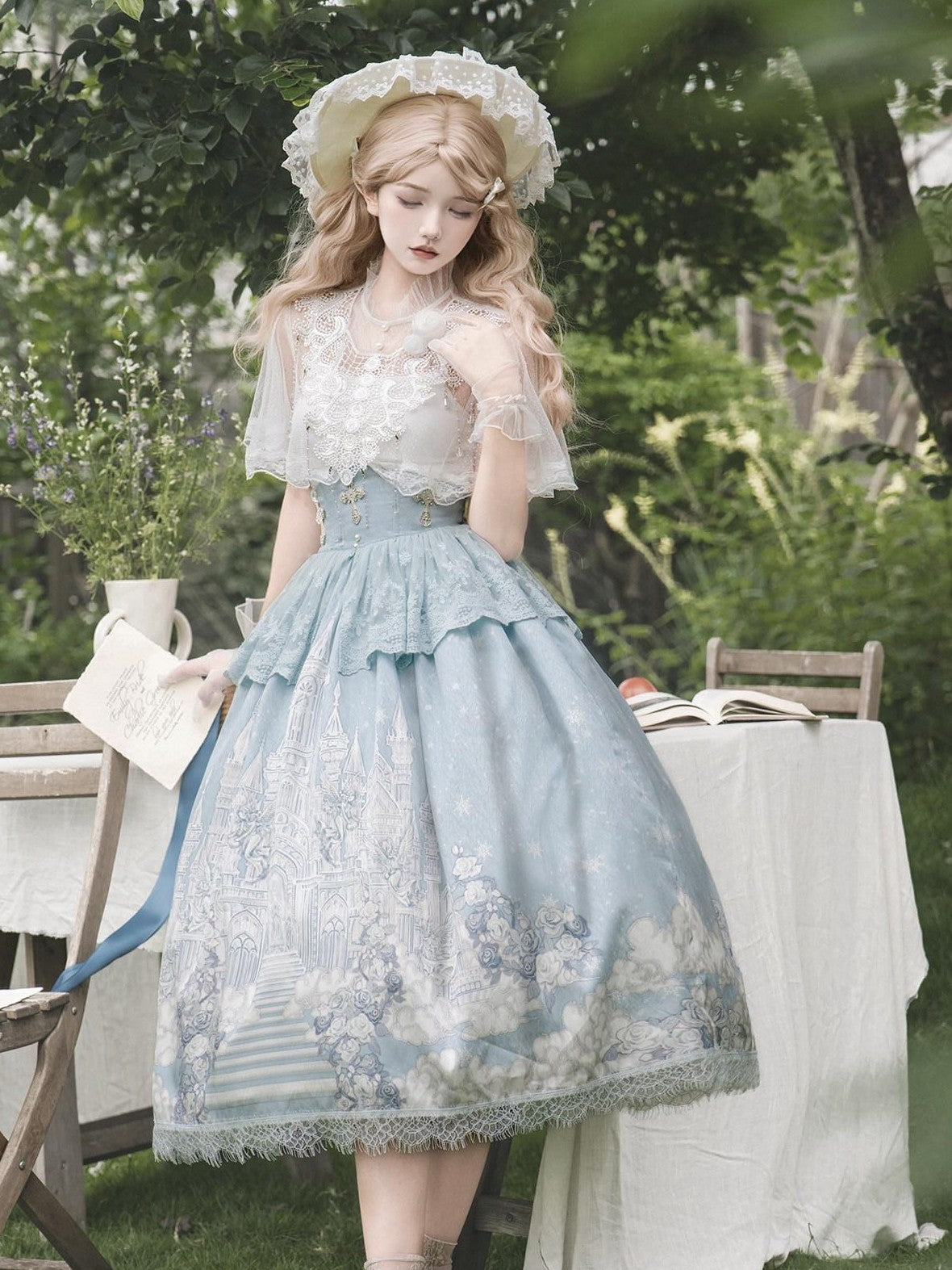 Jing Mu Snow Dream Lolita Regal Cape Camisole A Line Women's Full Coordination Sets