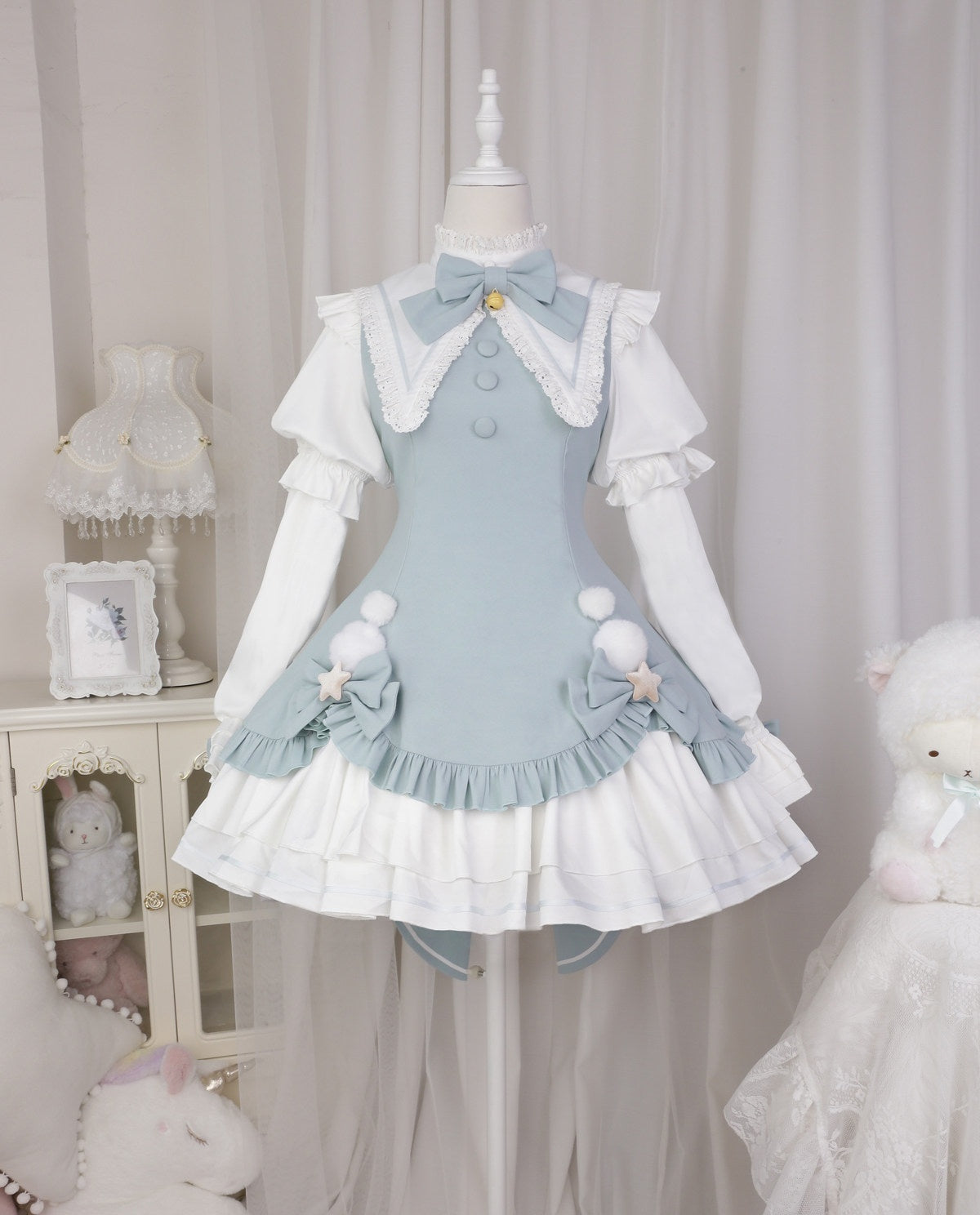 Jing_Mu_Spliced_High_Waist_A_Line_Babydoll_Lolita_Women's_Polyester_Long_Sleeve_Op_735869817033_MISSTT