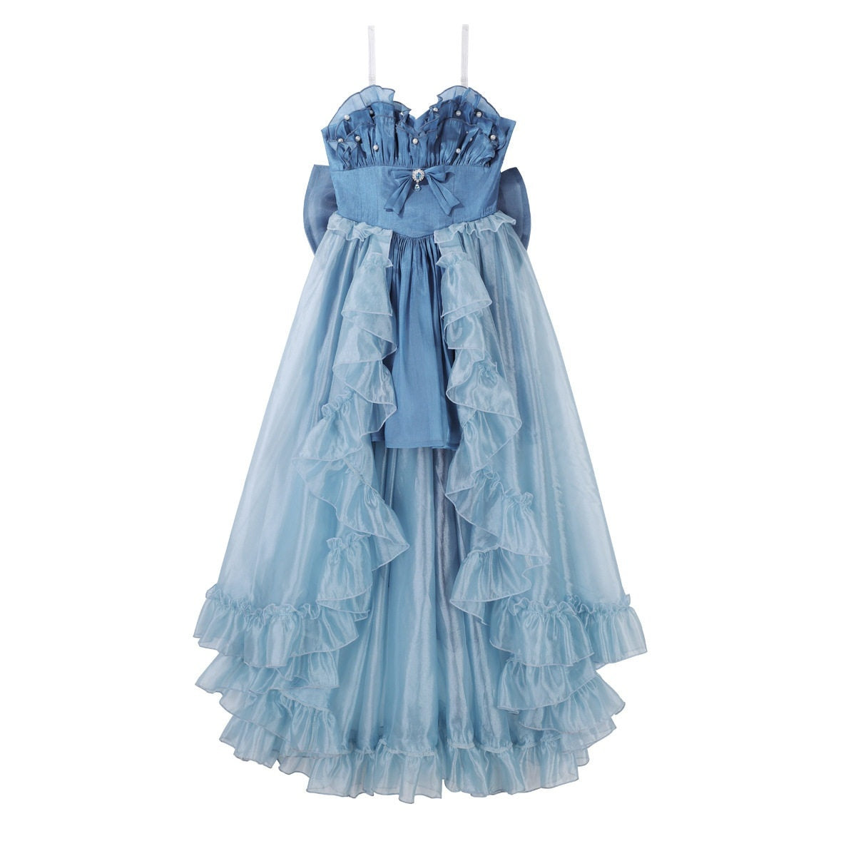 Jing_Mu_Starry_Sparkle_Blue_Square_Neck_Puff_Ribbon_Sleeve_Women's_Jsk_/_Jumper_Skirts_917050091941_MISSTT