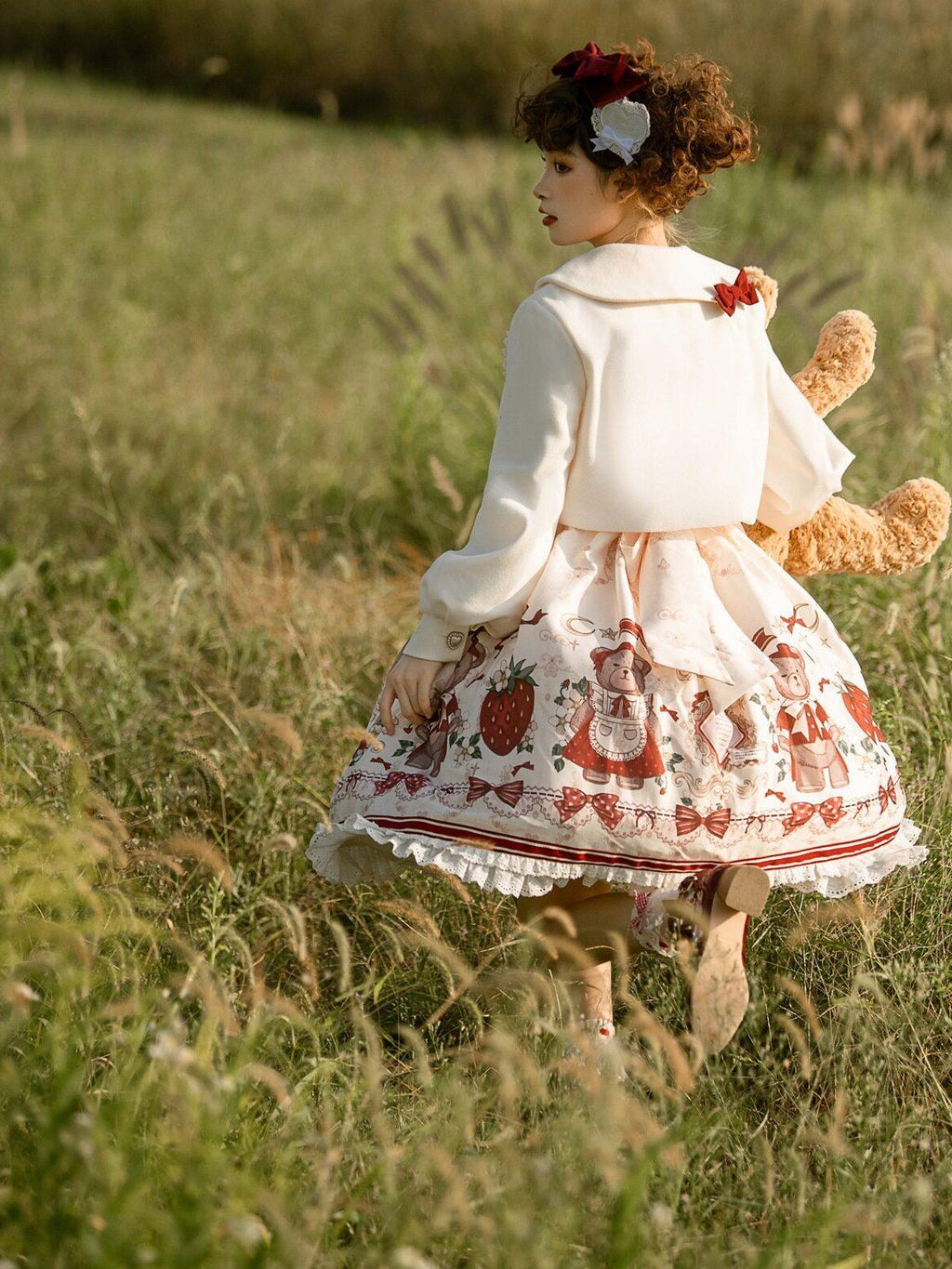Jing Mu Strawberry Print High Waist Aline Lolita Women's Polyester Jsk / Jumper Skirts