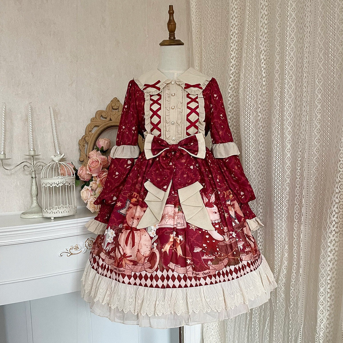 Jing_Mu_Sweet_Red_Doll_Collar_Short_Lolita_Two_Piece_Women's_Capelets_662942998584_MISSTT