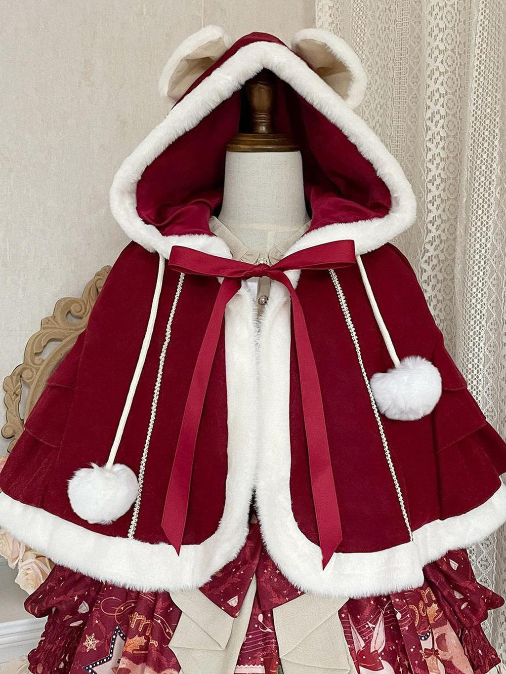 Jing Mu Sweet Red Doll Collar Short Lolita Two Piece Women's Capelets