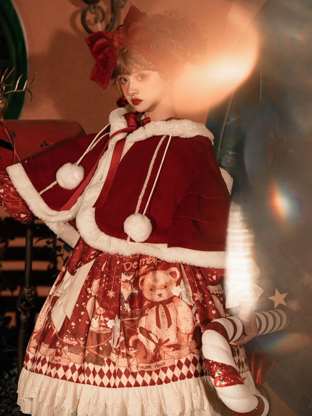 Jing Mu Sweet Red Doll Collar Short Lolita Two Piece Women's Capelets
