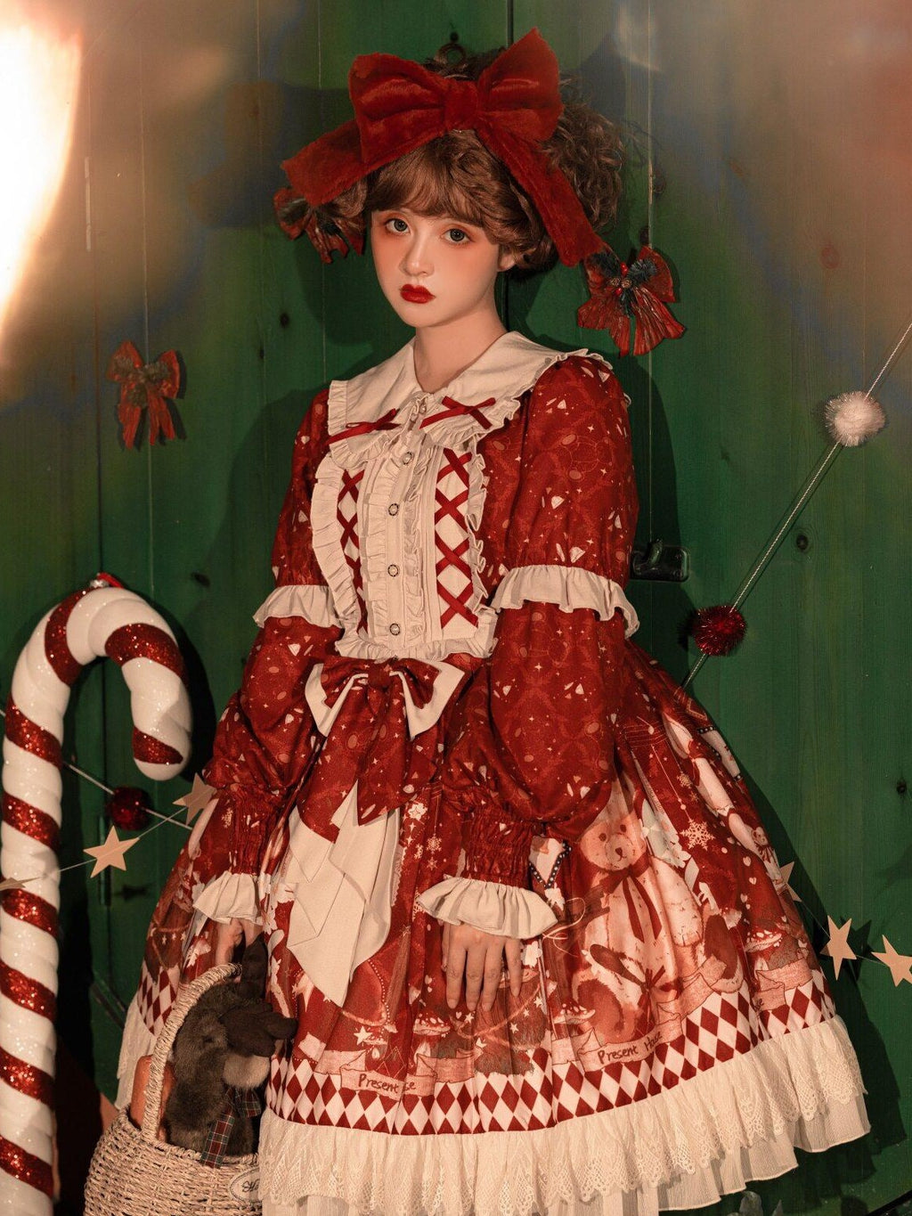 Jing Mu Sweet Red Doll Collar Short Lolita Two Piece Women's Capelets