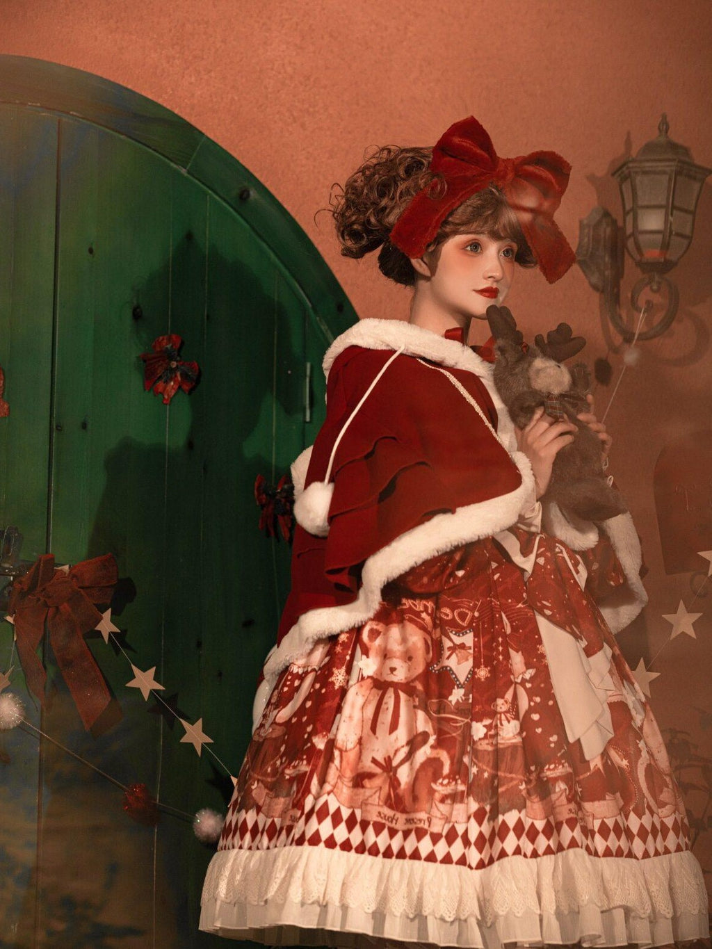 Jing Mu Sweet Red Doll Collar Short Lolita Two Piece Women's Capelets