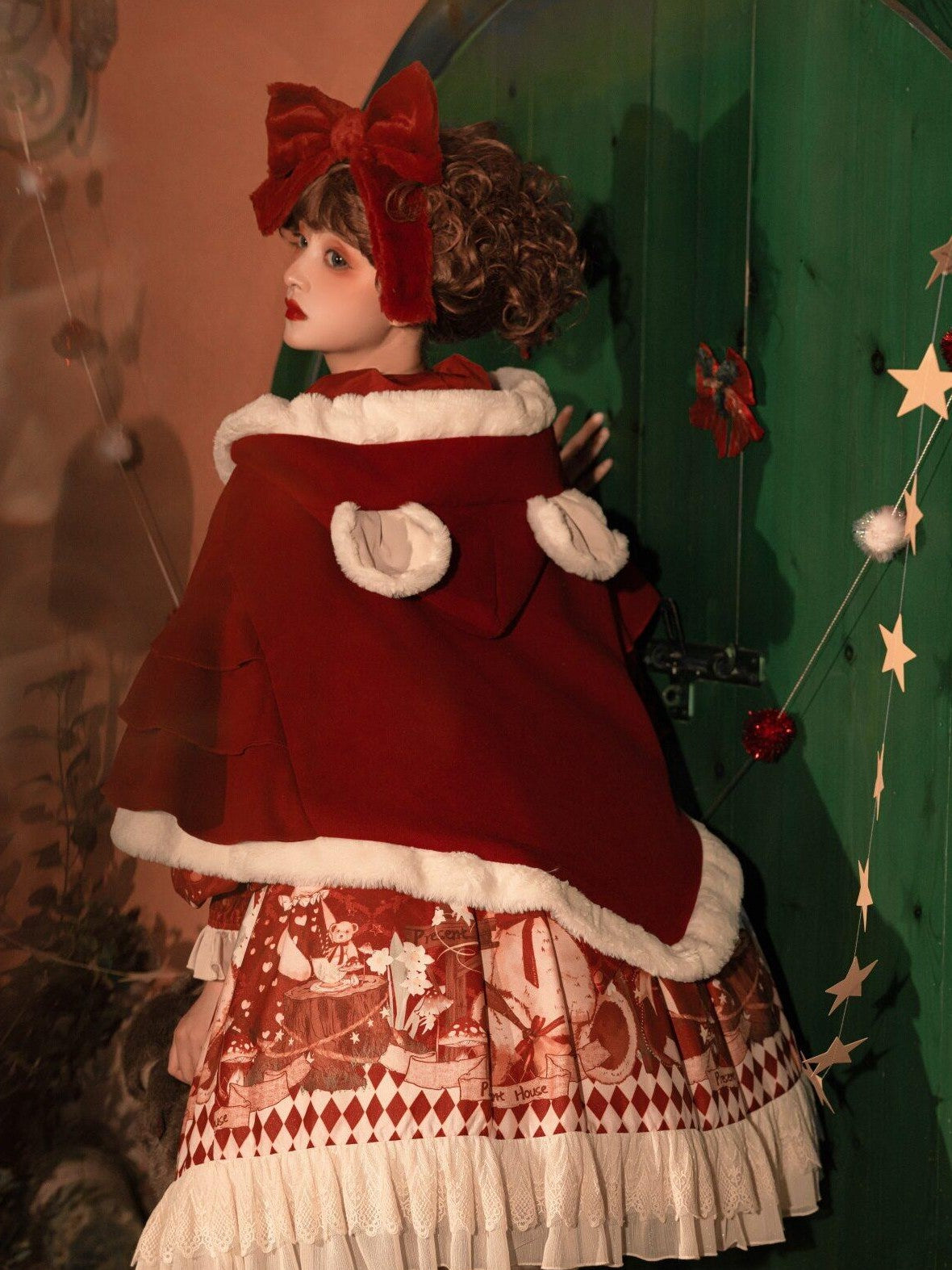 Jing Mu Sweet Red Doll Collar Short Lolita Two Piece Women's Capelets