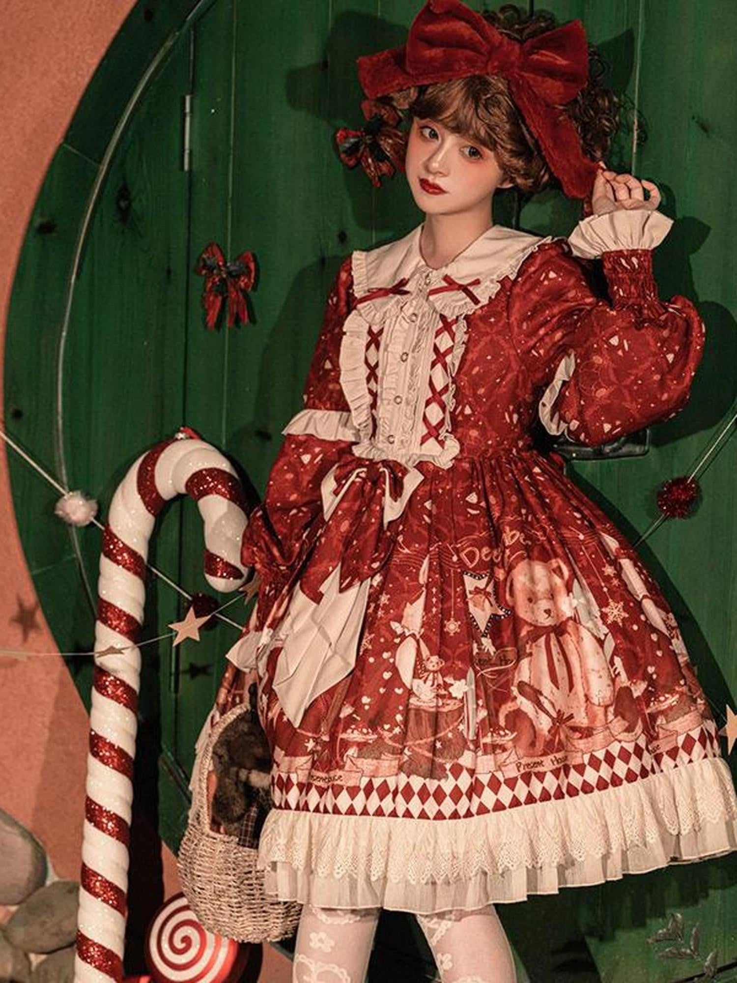 Jing Mu Sweet Red Doll Collar Short Lolita Two Piece Women's Capelets