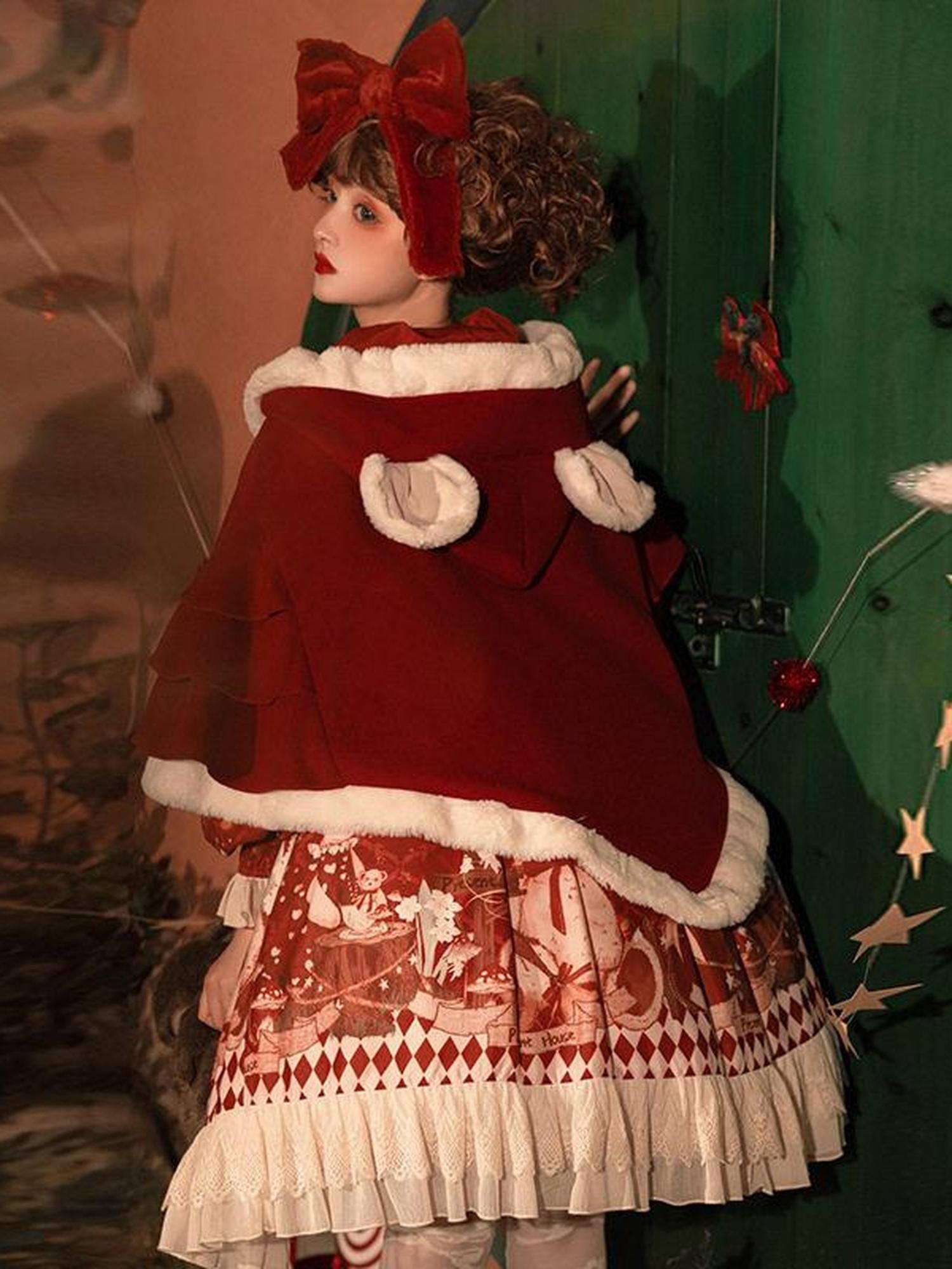 Jing Mu Sweet Red Doll Collar Short Lolita Two Piece Women's Capelets
