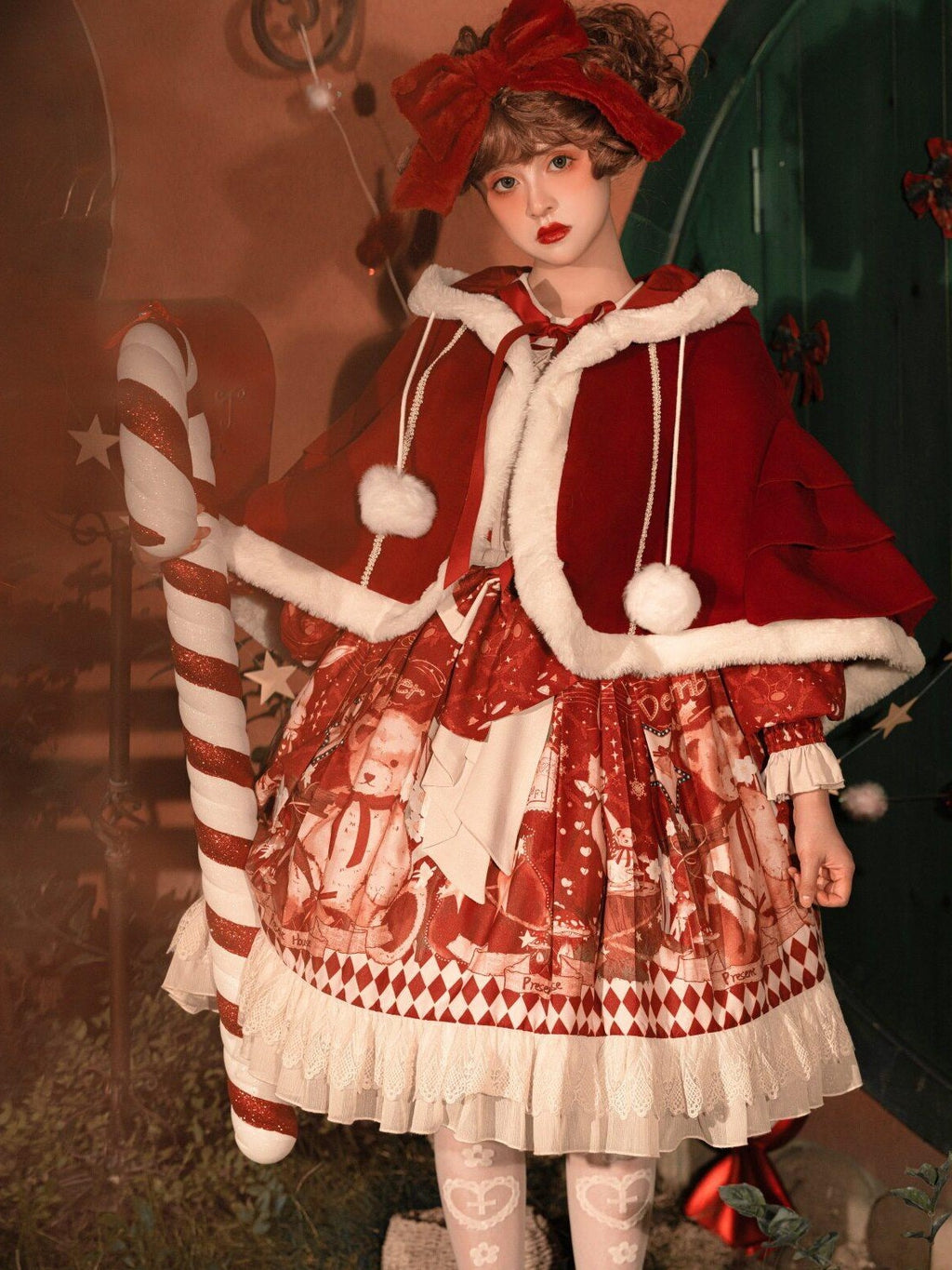 Jing Mu Sweet Red Doll Collar Short Lolita Two Piece Women's Capelets