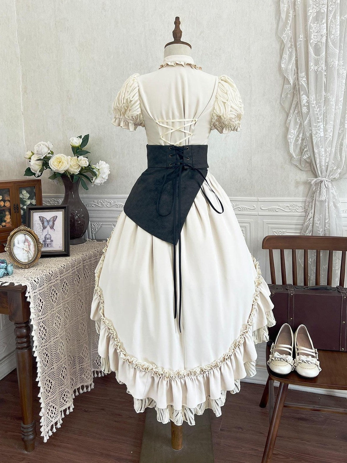Jing Mu Victorian Gothic Lolita Lapel A Line Waist Corset Women's Skirt Sets
