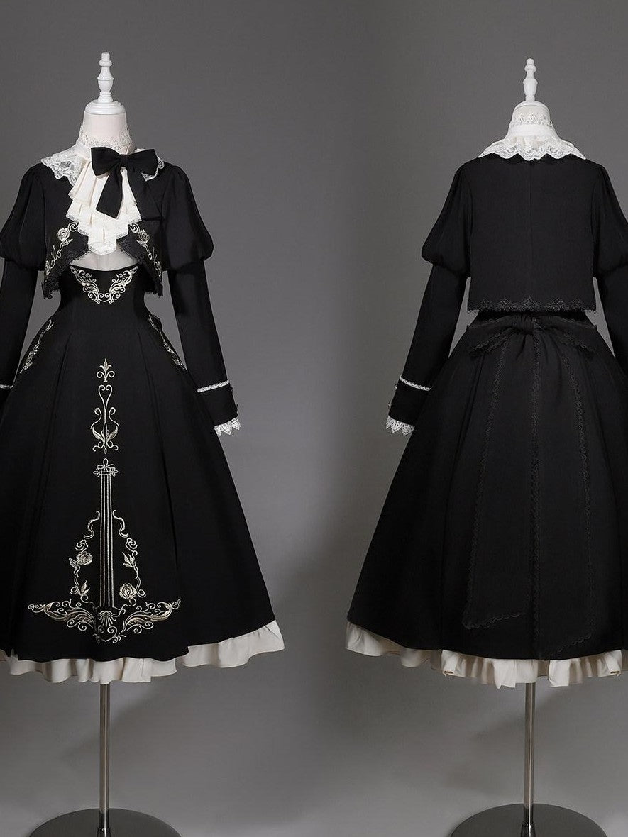 Jing Mu Violin Print Lolita Flared Blouse Pinafore Women's Jsk / Jumper Skirts