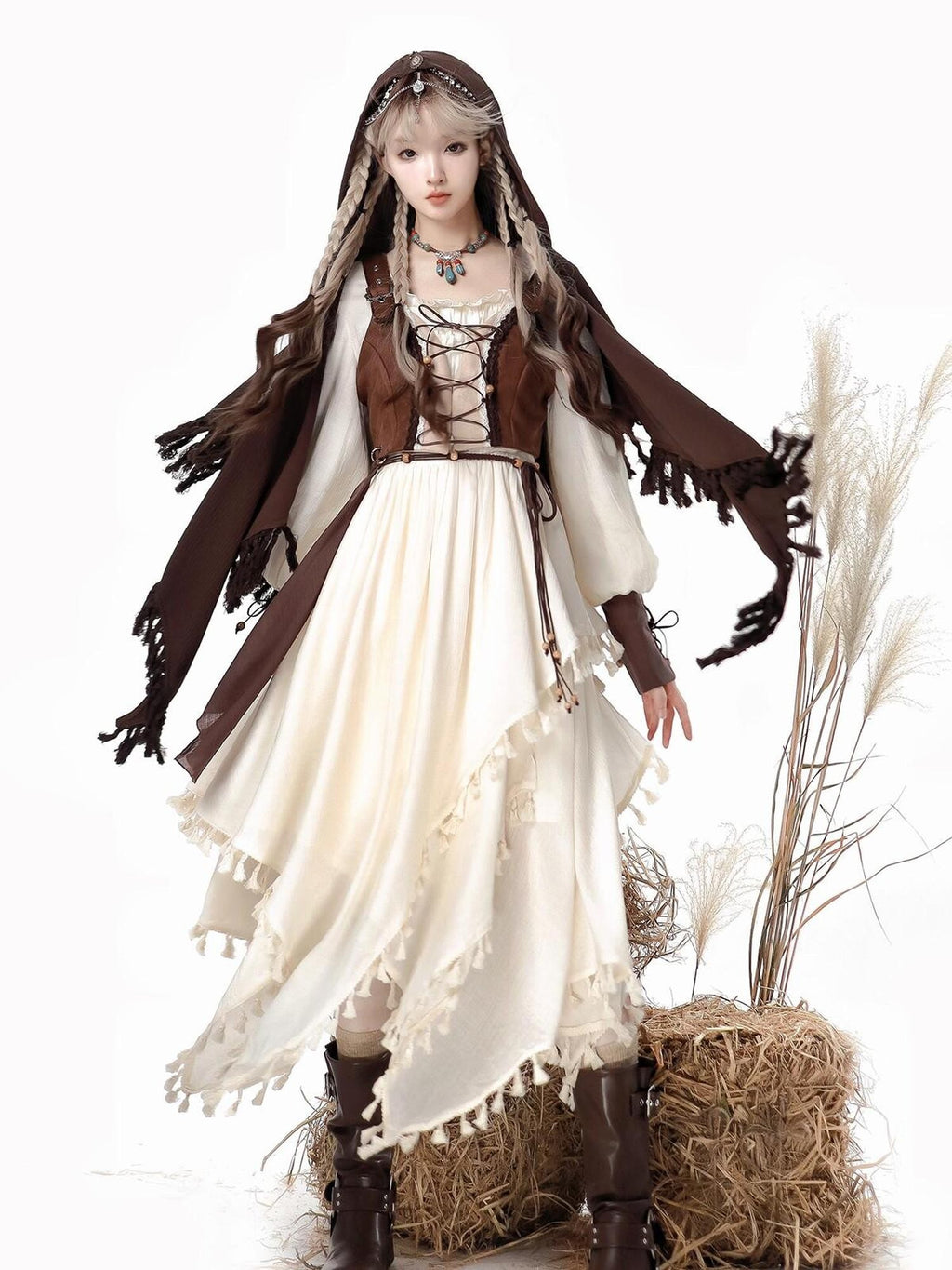 Jing Mu Wandering Witch Cloak Vest Pastoral Wasteland Lolita Women's Long Sleeve Op