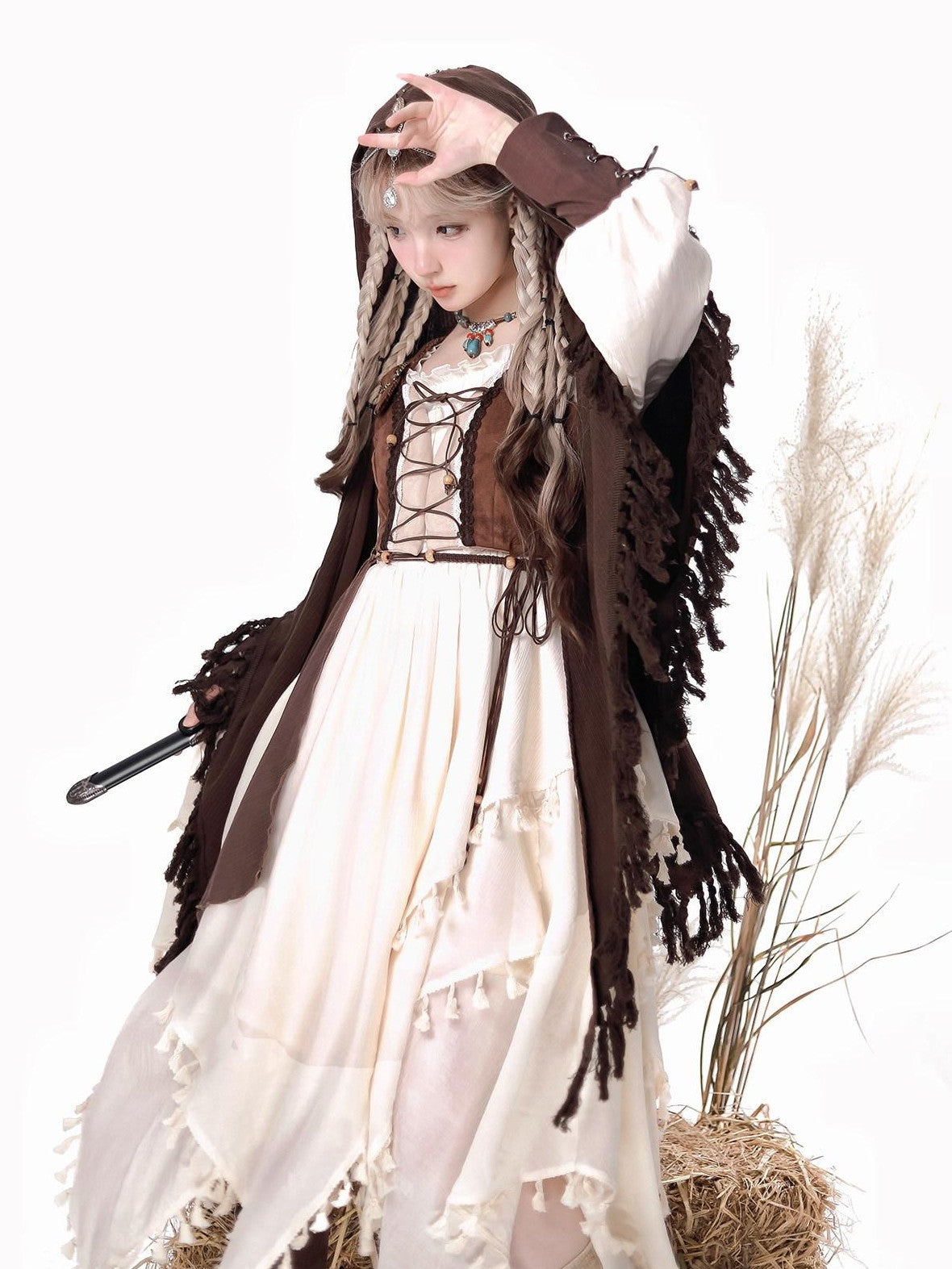 Jing Mu Wandering Witch Cloak Vest Pastoral Wasteland Lolita Women's Long Sleeve Op