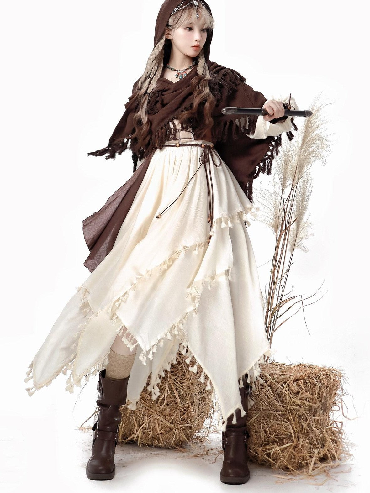 Jing Mu Wandering Witch Cloak Vest Pastoral Wasteland Lolita Women's Long Sleeve Op
