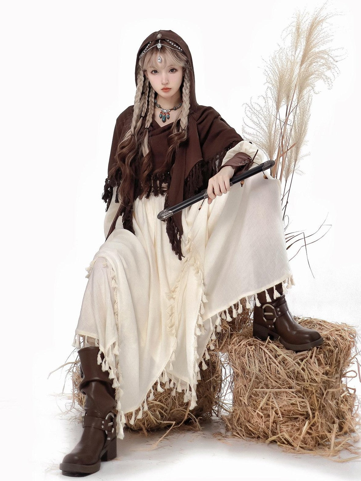 Jing Mu Wandering Witch Cloak Vest Pastoral Wasteland Lolita Women's Long Sleeve Op