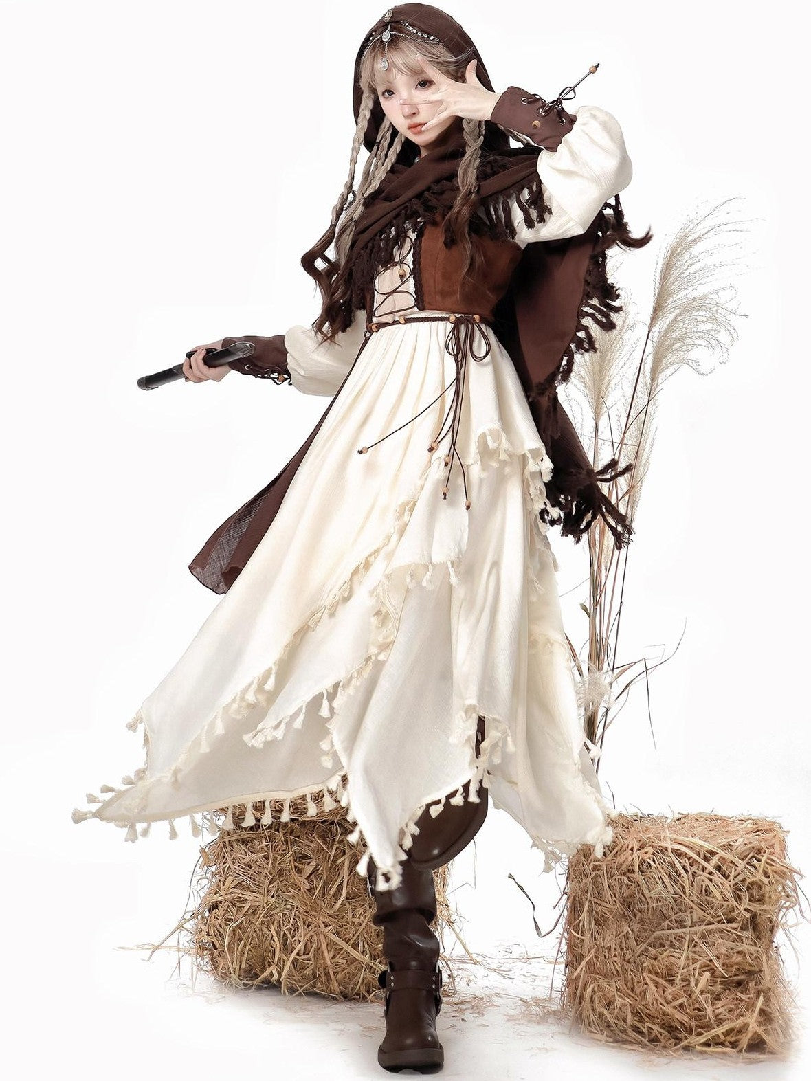 Jing Mu Wandering Witch Cloak Vest Pastoral Wasteland Lolita Women's Long Sleeve Op
