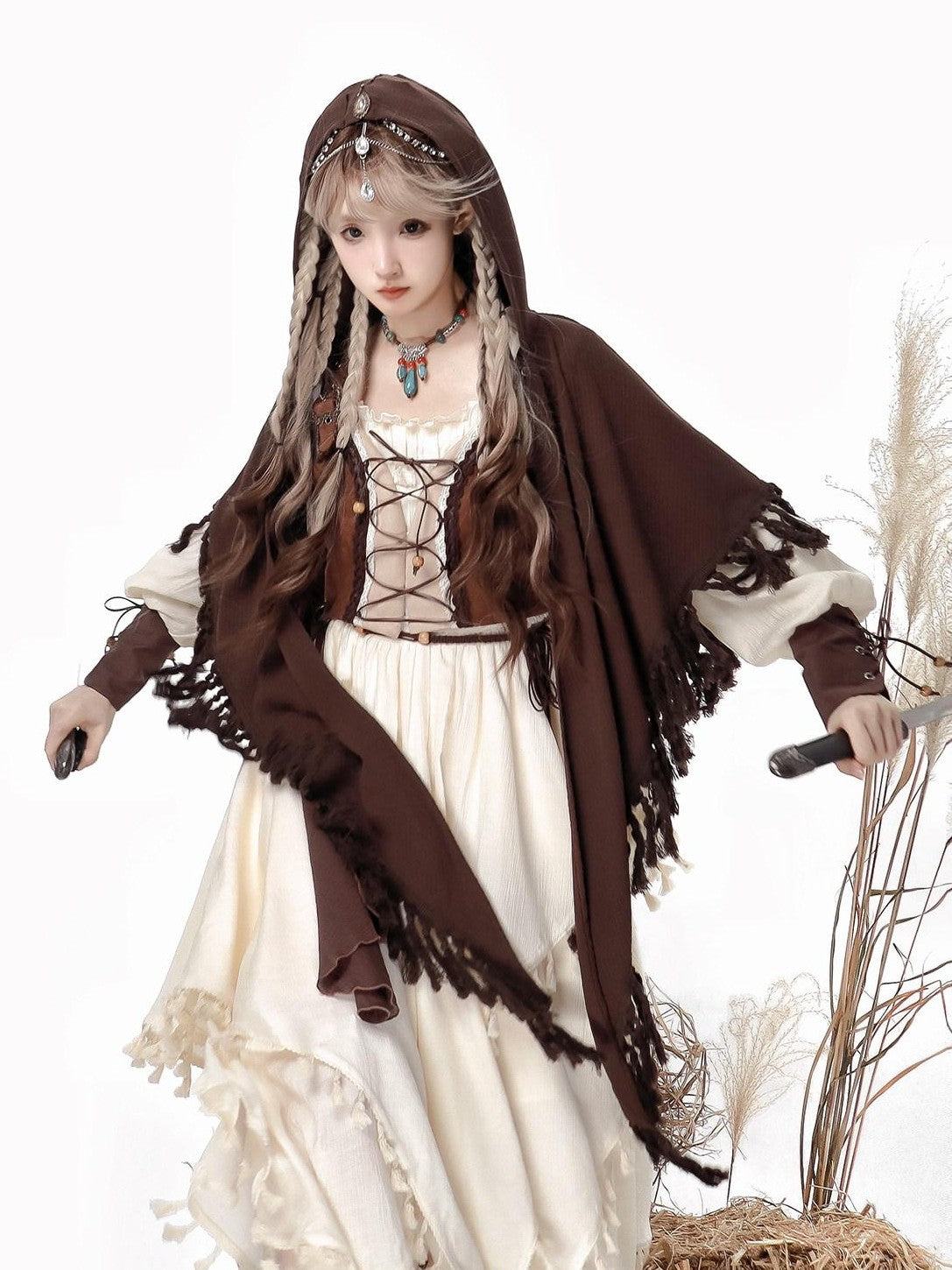 Jing Mu Wandering Witch Cloak Vest Pastoral Wasteland Lolita Women's Long Sleeve Op