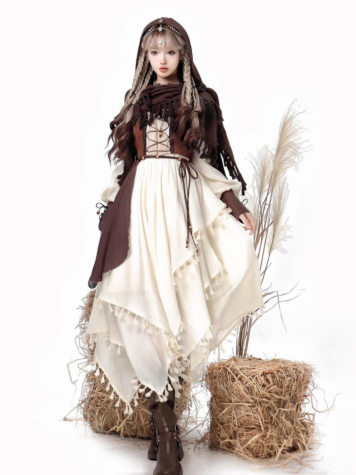 Jing Mu Wandering Witch Cloak Vest Pastoral Wasteland Lolita Women's Long Sleeve Op
