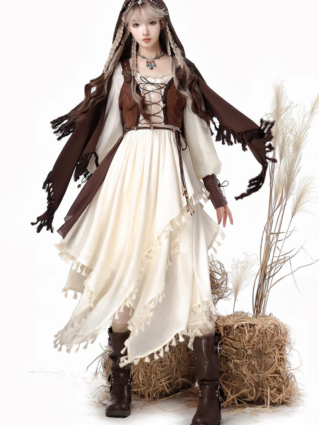 Jing Mu Wandering Witch Cloak Vest Pastoral Wasteland Lolita Women's Long Sleeve Op