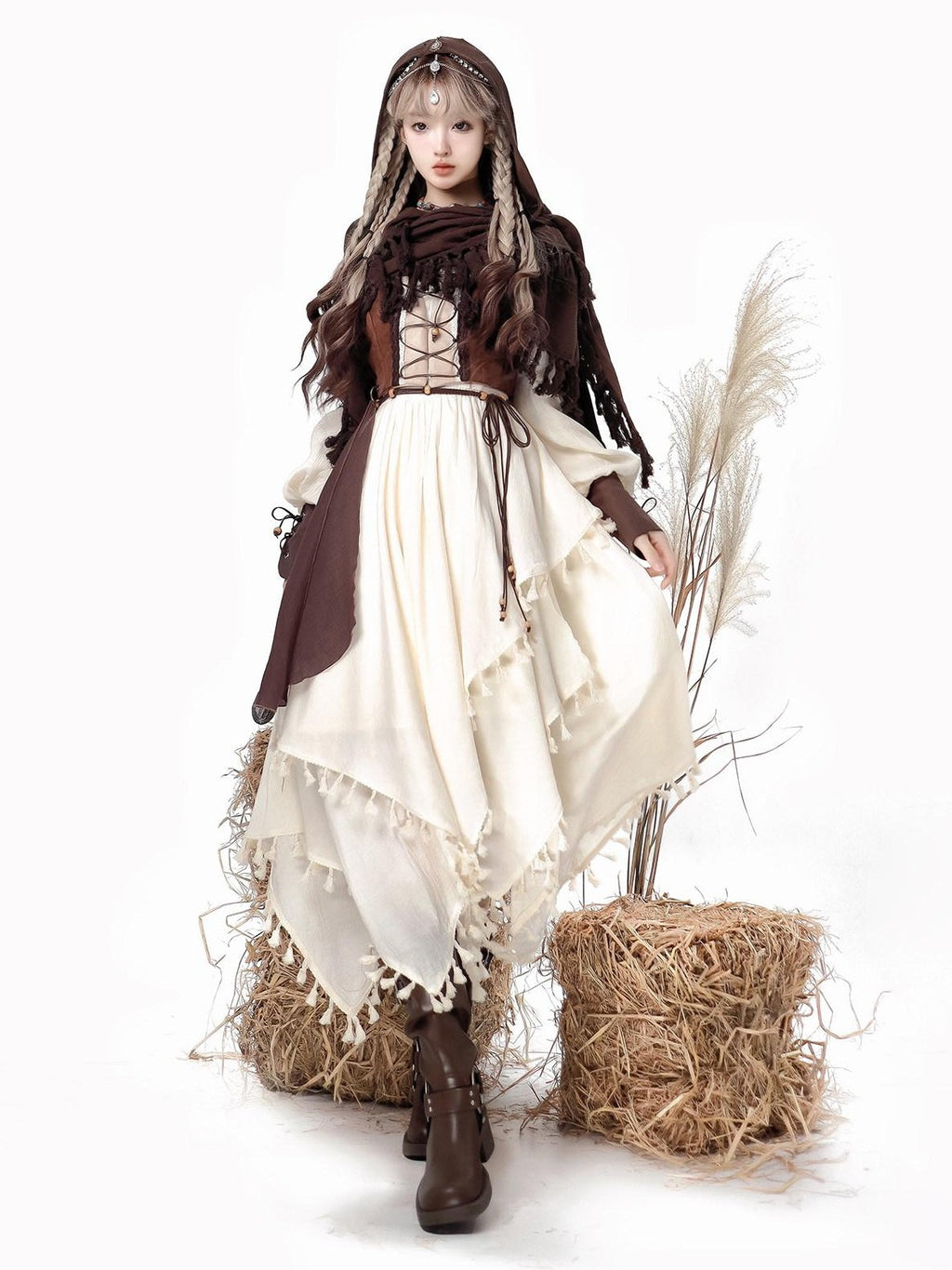 Jing Mu Wandering Witch Cloak Vest Pastoral Wasteland Lolita Women's Long Sleeve Op