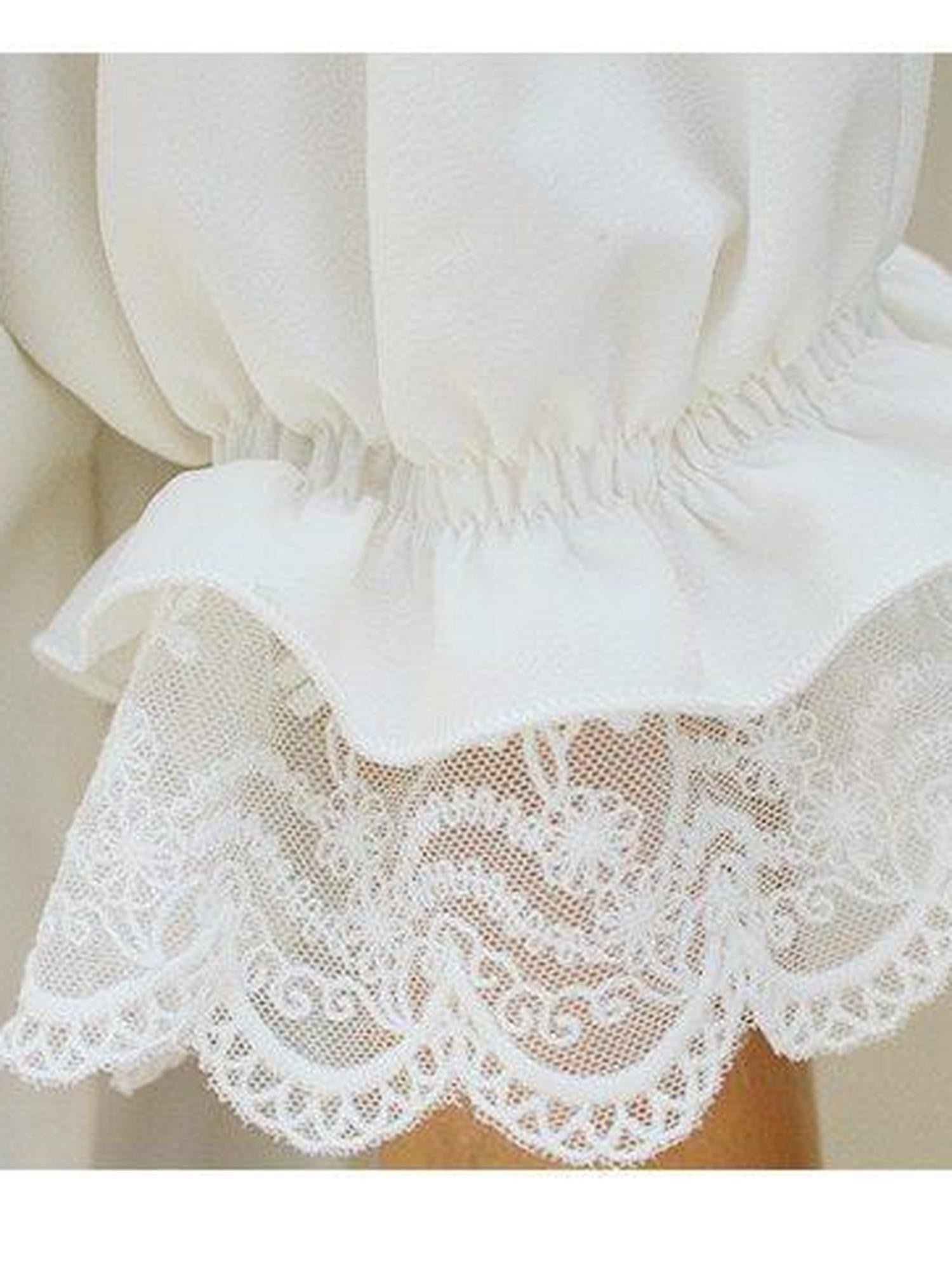 Jing Mu White Doll Collar Puff Sleeve Slim Fit Women's Short Sleeve Blouses