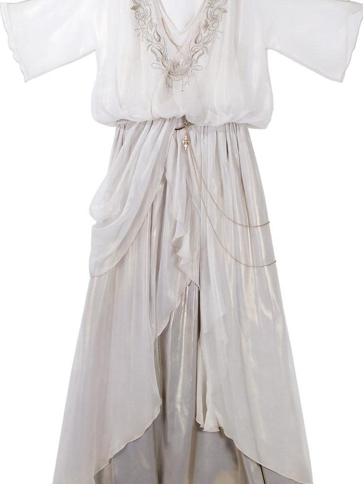 Jing Mu White Ethereal Hanfu Greek Goddess Angelic A Line V-neck Cloak Women's Op Sets