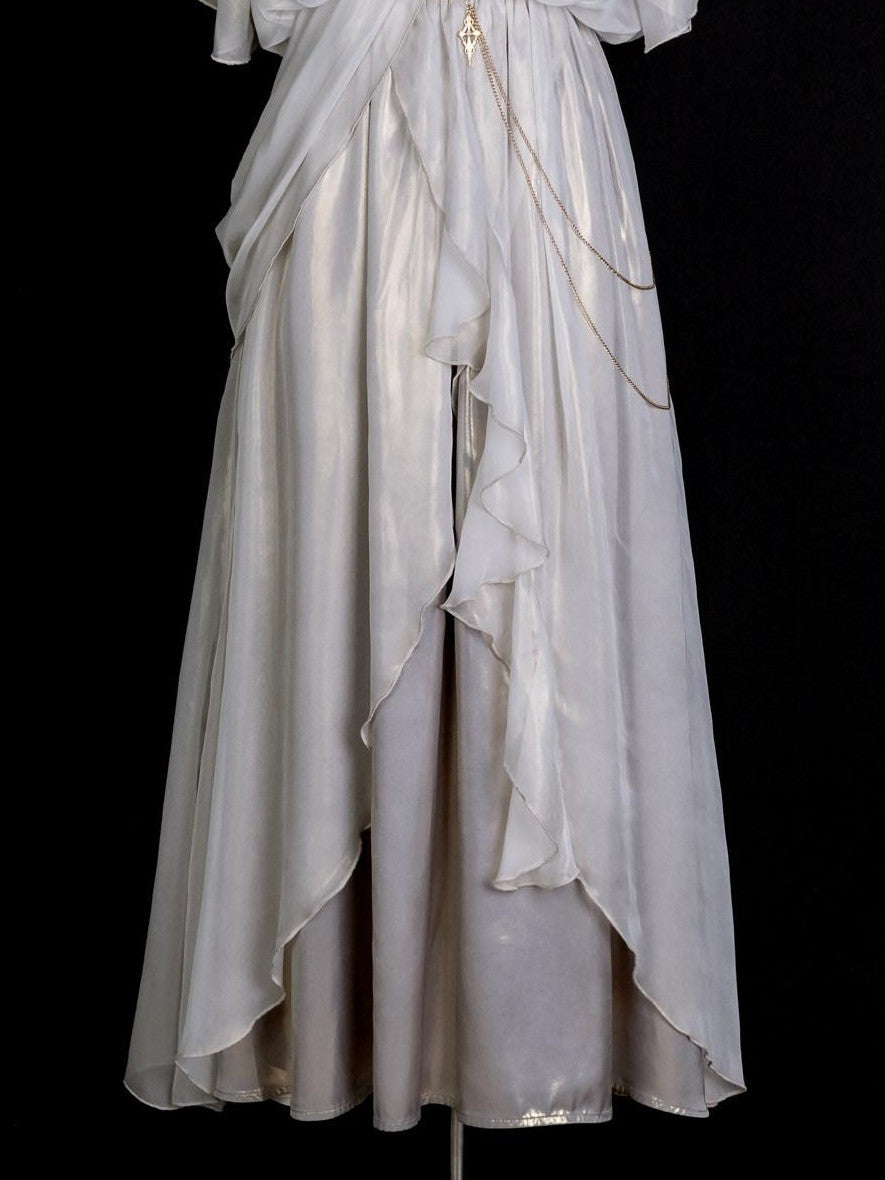 Jing Mu White Ethereal Hanfu Greek Goddess Angelic A Line V-neck Cloak Women's Op Sets
