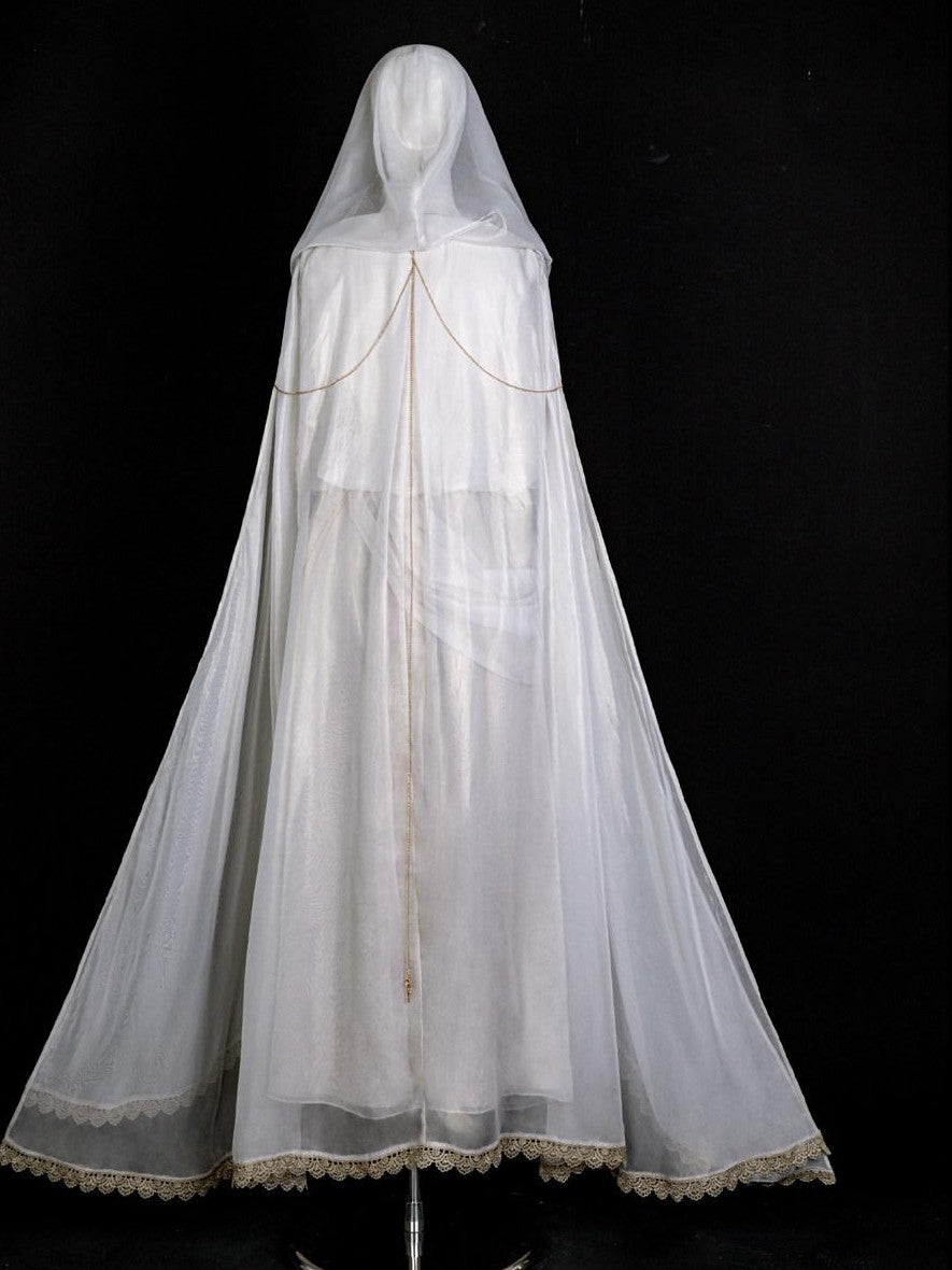Jing Mu White Ethereal Hanfu Greek Goddess Angelic A Line V-neck Cloak Women's Op Sets