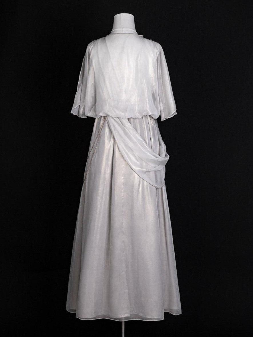 Jing Mu White Ethereal Hanfu Greek Goddess Angelic A Line V-neck Cloak Women's Op Sets
