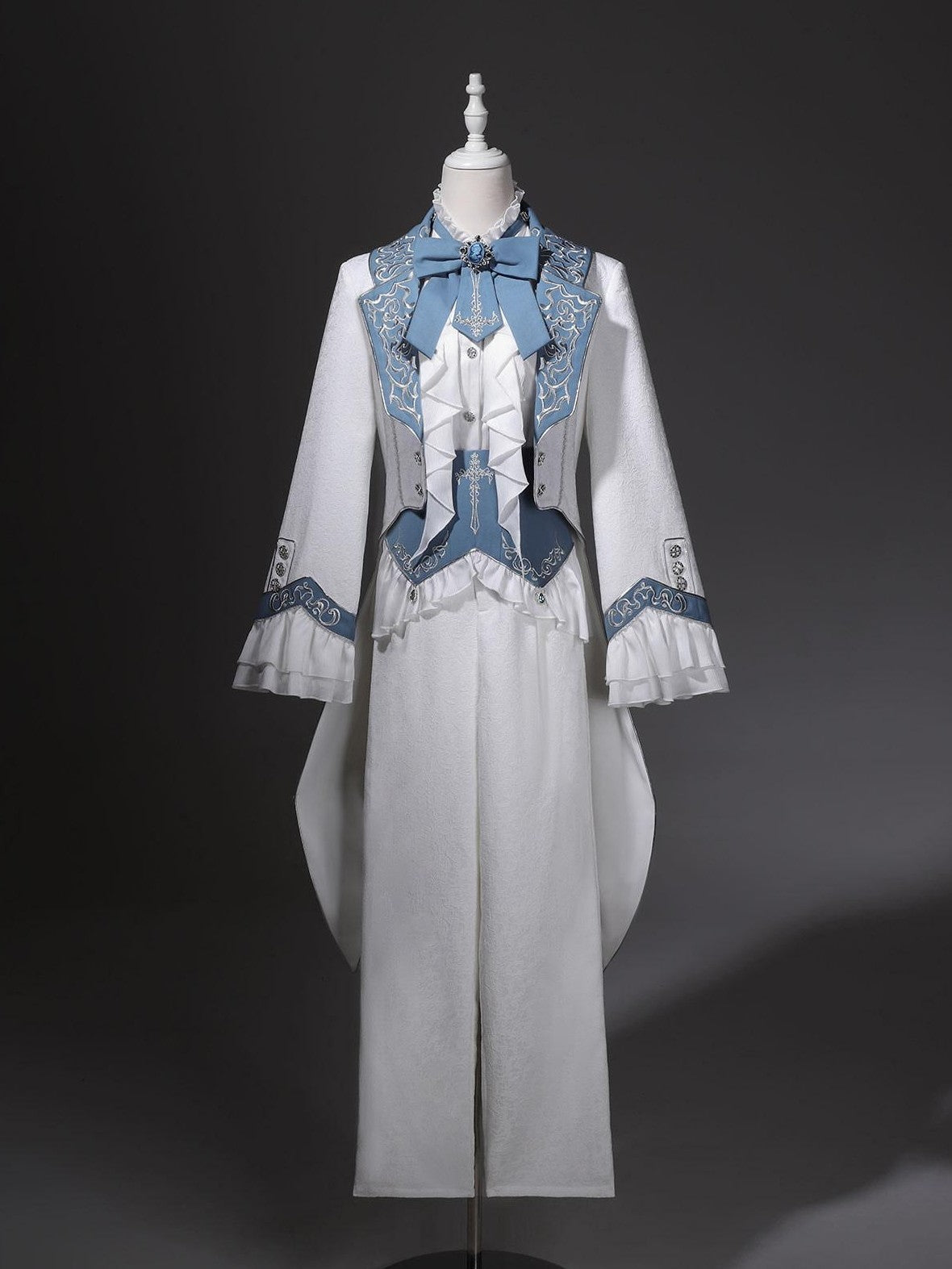 Jing Mu White Moonlit Knight Lolita Tailcoat Shirt Pants Women's Full Coordination Sets