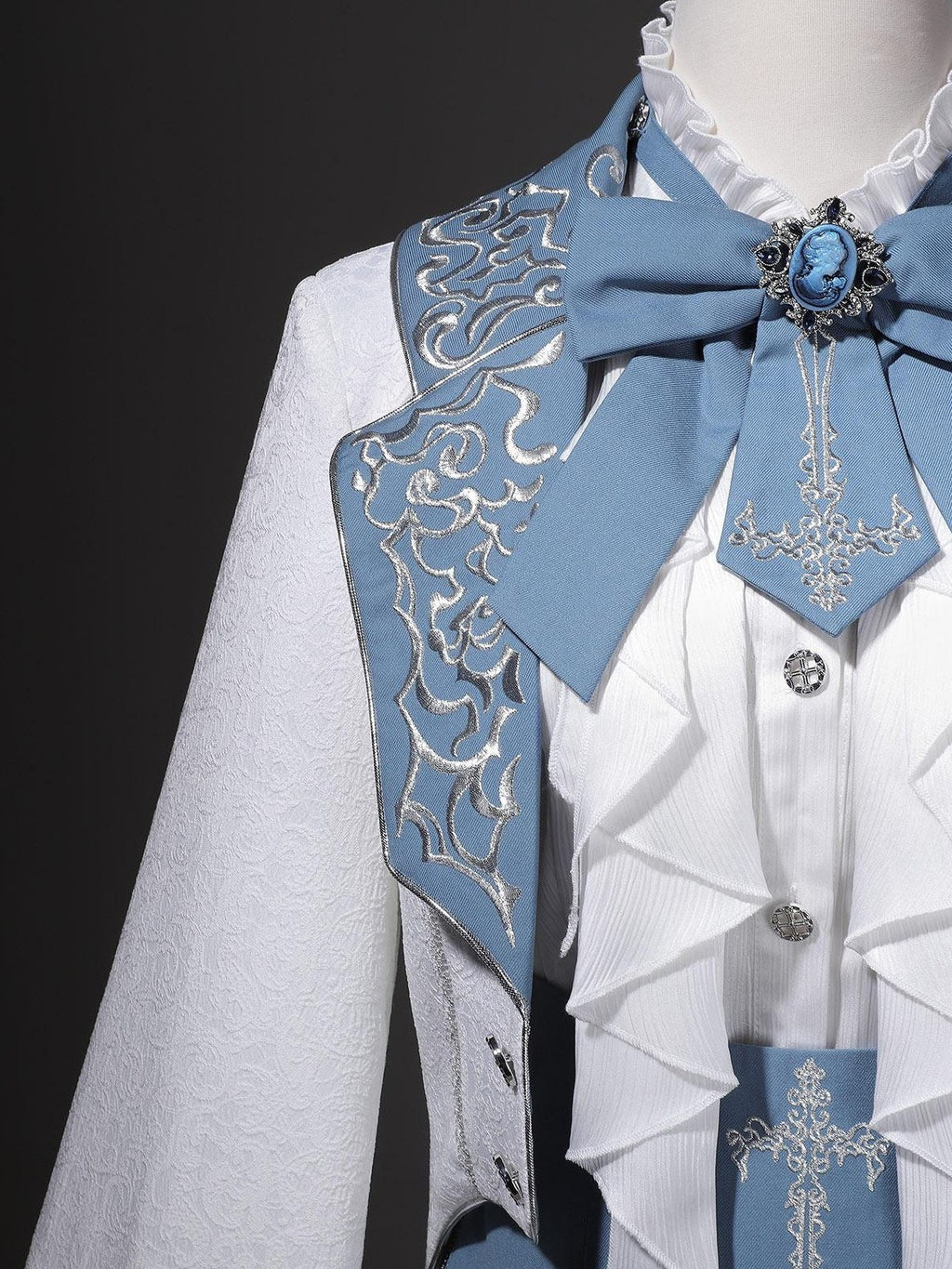 Jing Mu White Moonlit Knight Lolita Tailcoat Shirt Pants Women's Full Coordination Sets