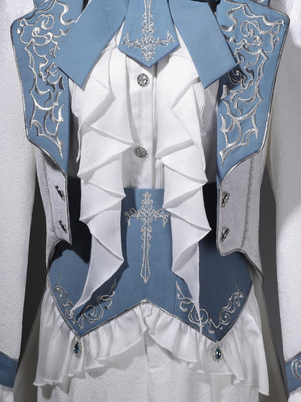 Jing Mu White Moonlit Knight Lolita Tailcoat Shirt Pants Women's Full Coordination Sets