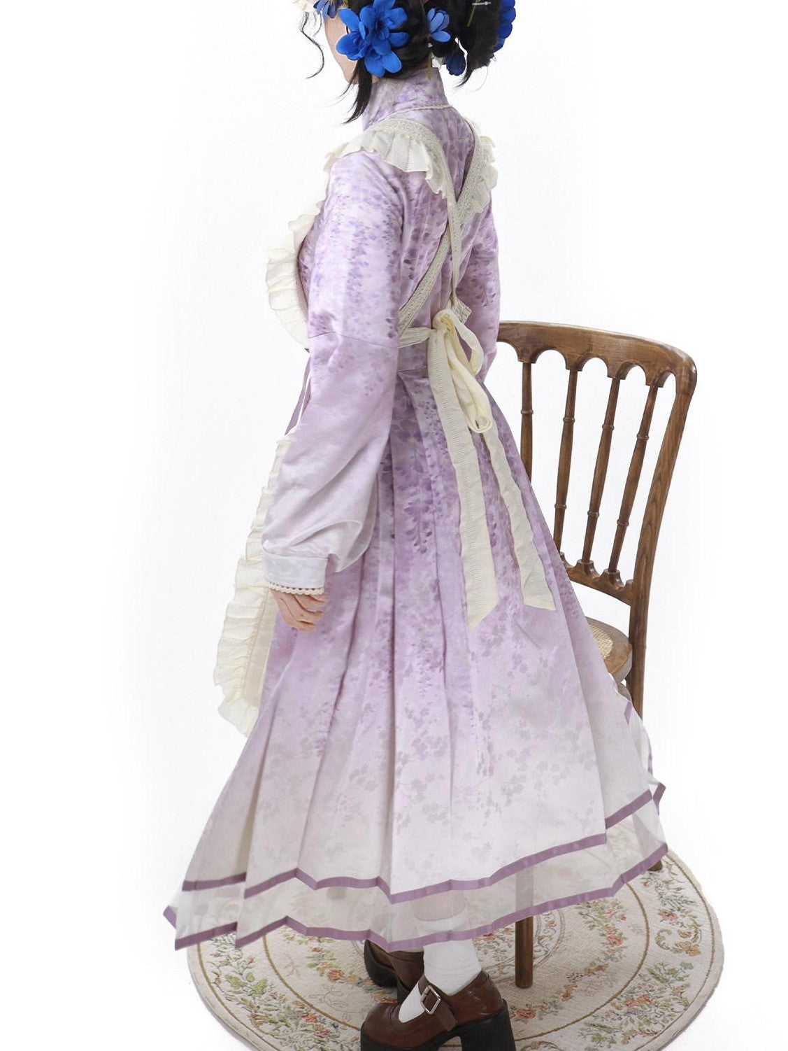 Jing Mu Wisteria Han Lolita Apron Set Stand Collar Aline Women's Long Sleeve Op