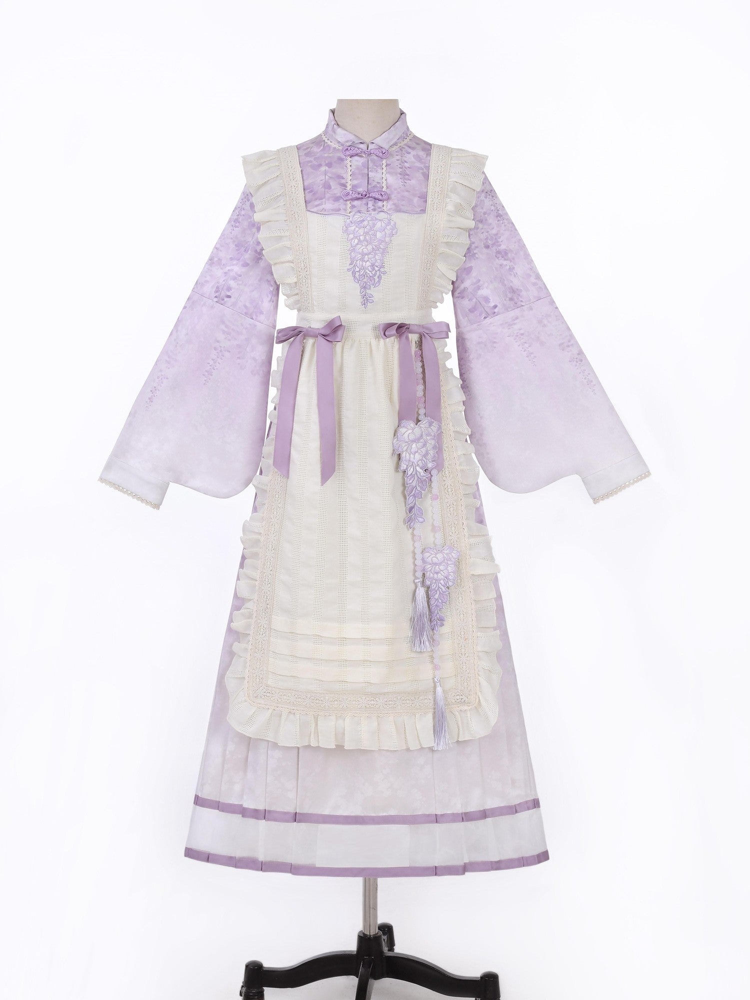 Jing Mu Wisteria Han Lolita Apron Set Stand Collar Aline Women's Long Sleeve Op