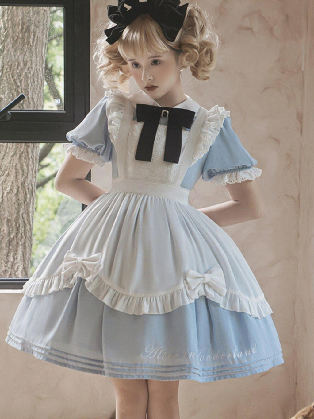 Letter from Unknown Stars Alice Wonderland Lolita Puff Sleeve Apron Women's Polyester Short Sleeve Op