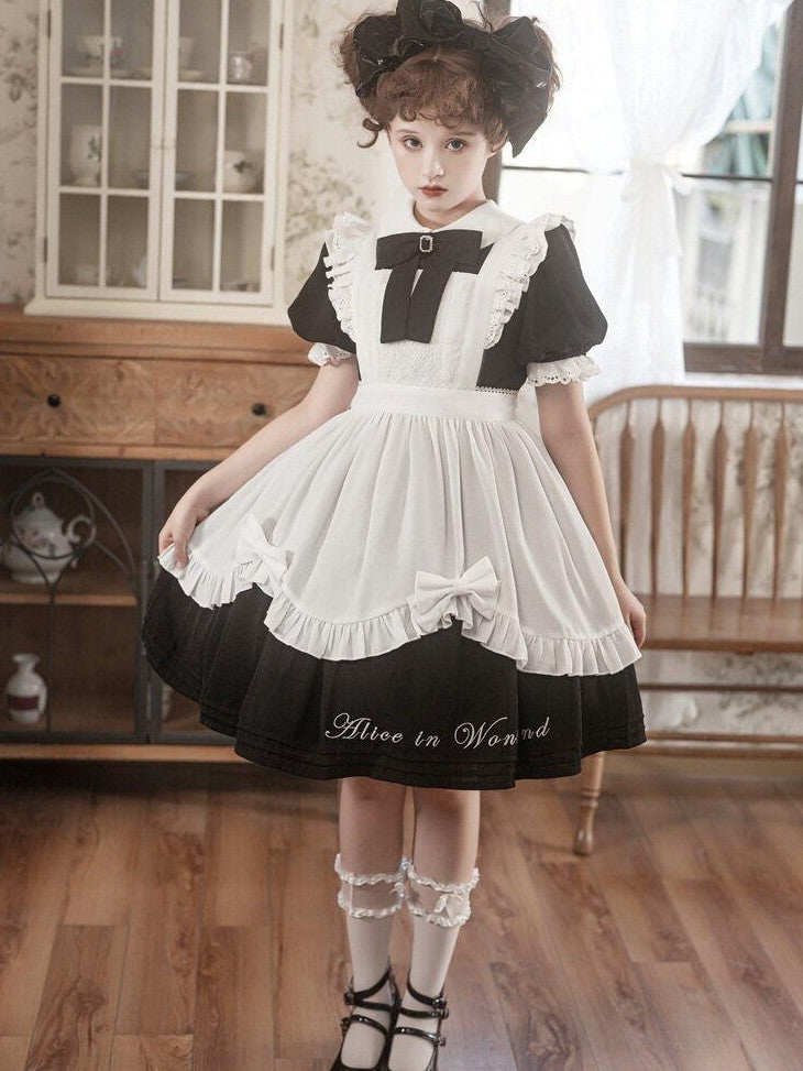 Letter from Unknown Stars Alice Wonderland Lolita Puff Sleeve Apron Women's Polyester Short Sleeve Op
