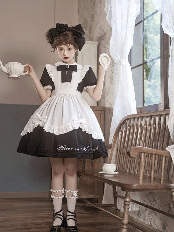 Letter from Unknown Stars Alice Wonderland Lolita Puff Sleeve Apron Women's Polyester Short Sleeve Op