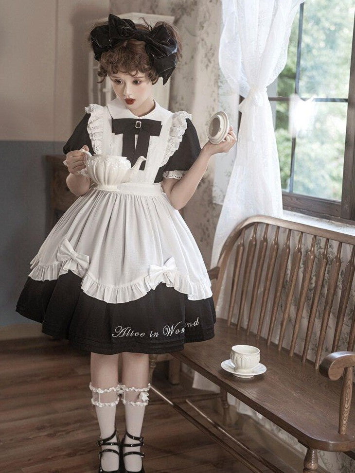 Letter from Unknown Stars Alice Wonderland Lolita Puff Sleeve Apron Women's Polyester Short Sleeve Op