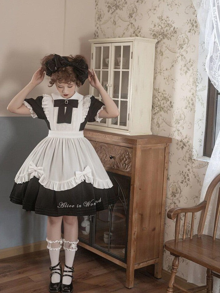 Letter from Unknown Stars Alice Wonderland Lolita Puff Sleeve Apron Women's Polyester Short Sleeve Op
